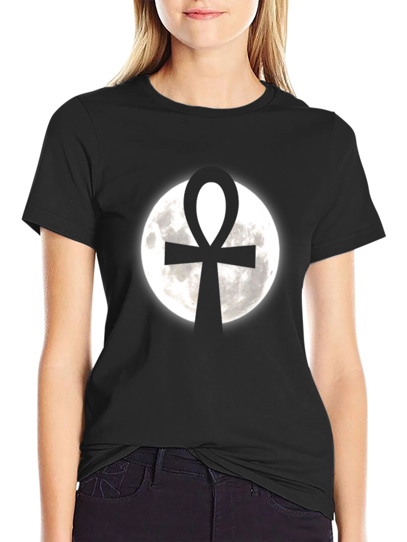 Ankh Moon Graphic Tee - Egyptian Symbol T-Shirt