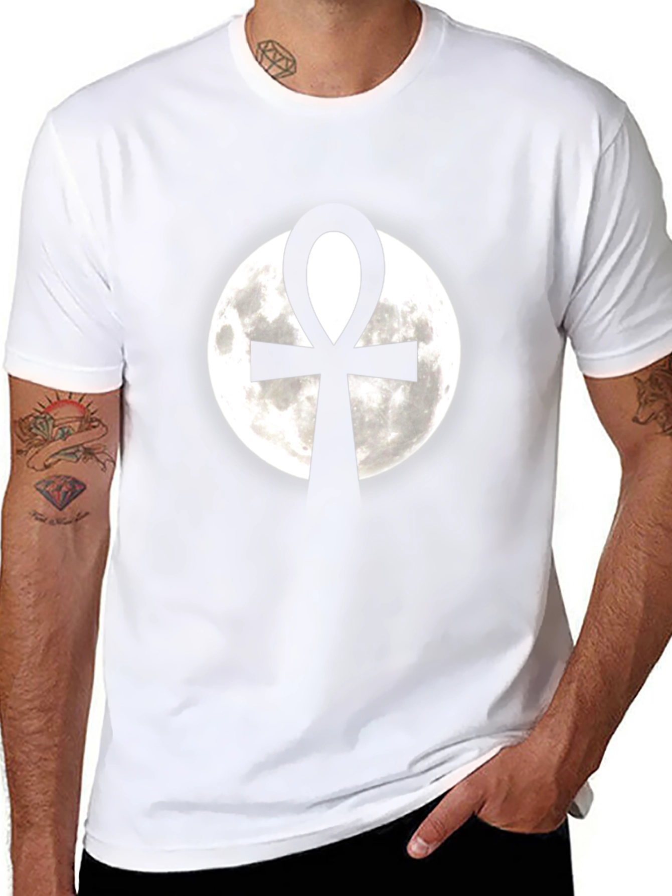 Ankh Moon Graphic Tee - Egyptian Symbol T-Shirt