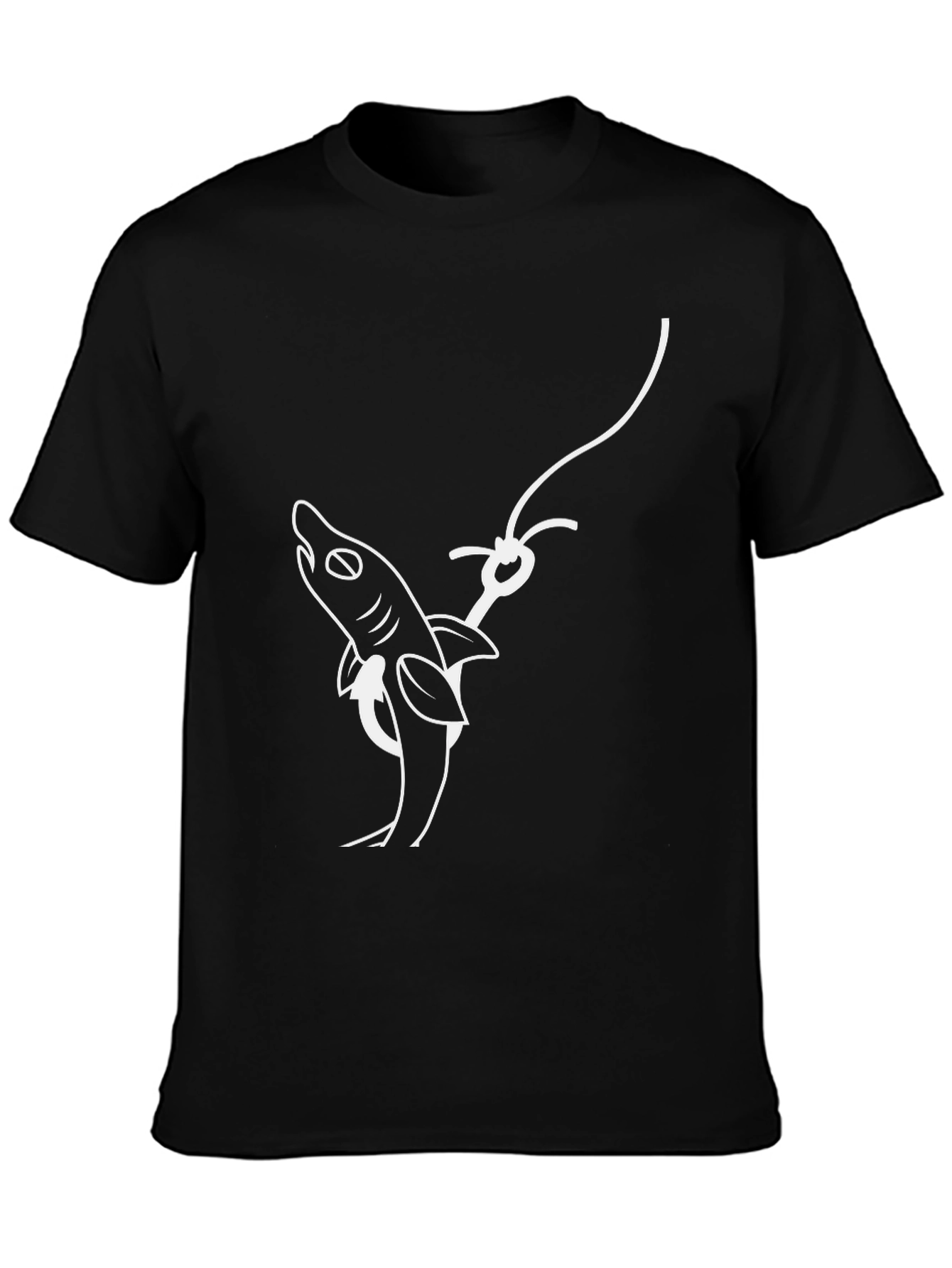 Shark on Hook Graphic Tee - Black Cotton T-Shirt