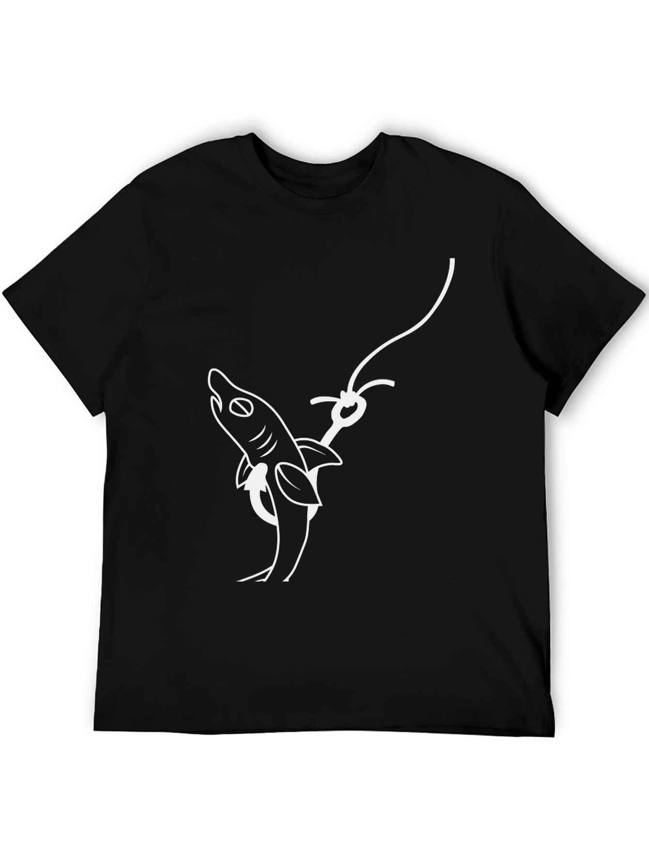 Shark on Hook Graphic Tee - Black Cotton T-Shirt