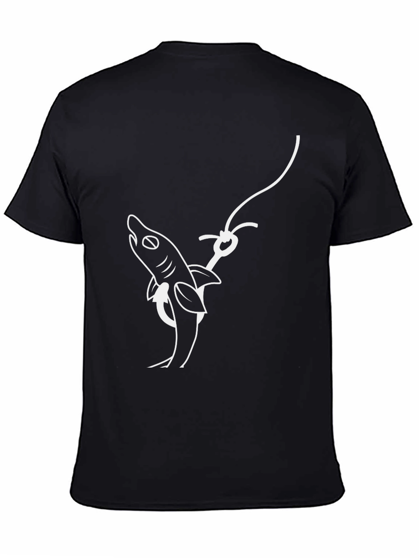 Shark on Hook Graphic Tee - Black Cotton T-Shirt