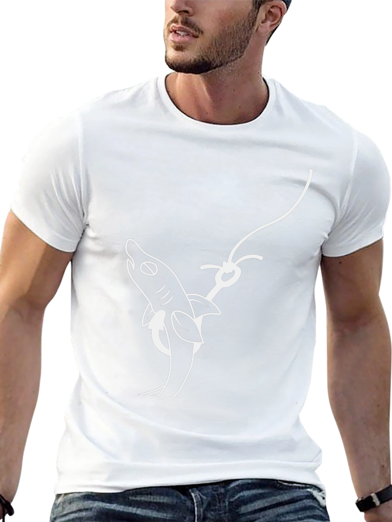 Shark on Hook Graphic Tee - Black Cotton T-Shirt