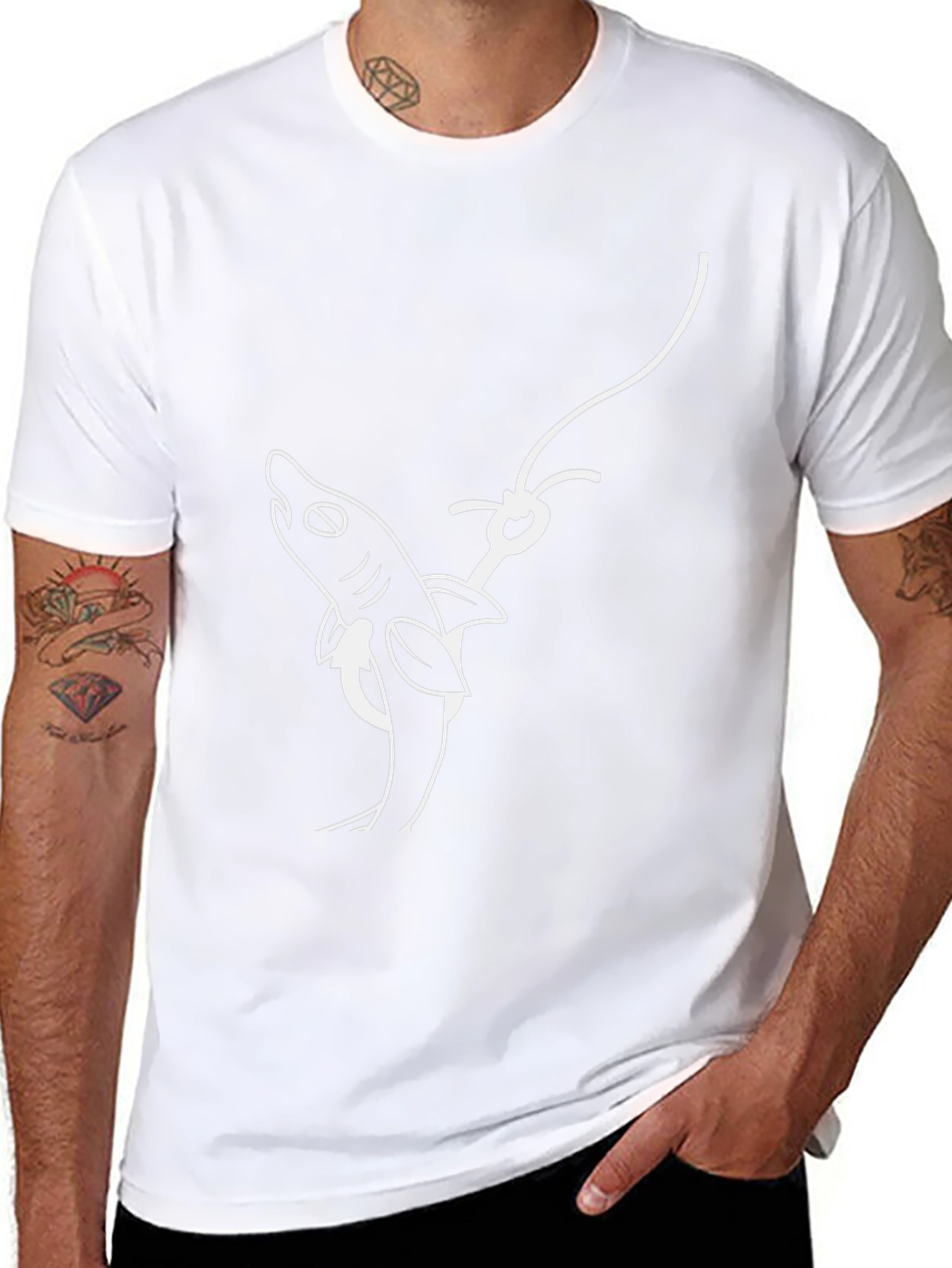 Shark on Hook Graphic Tee - Black Cotton T-Shirt