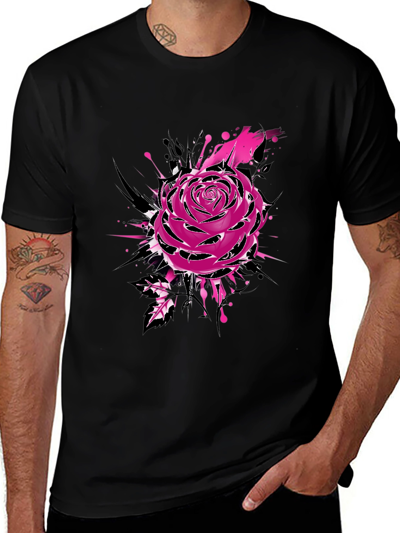 Mens Black Rose Graphic Tee