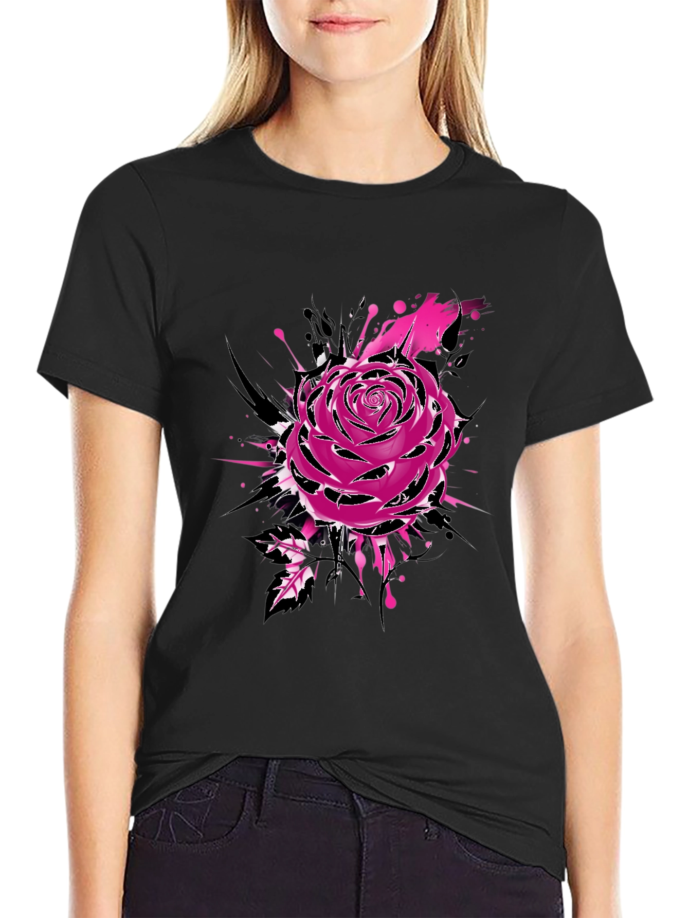 Mens Black Rose Graphic Tee
