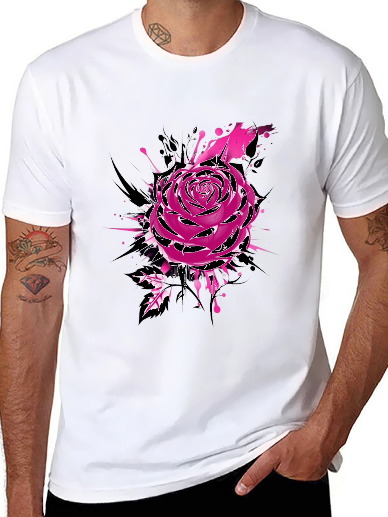 Mens Black Rose Graphic Tee