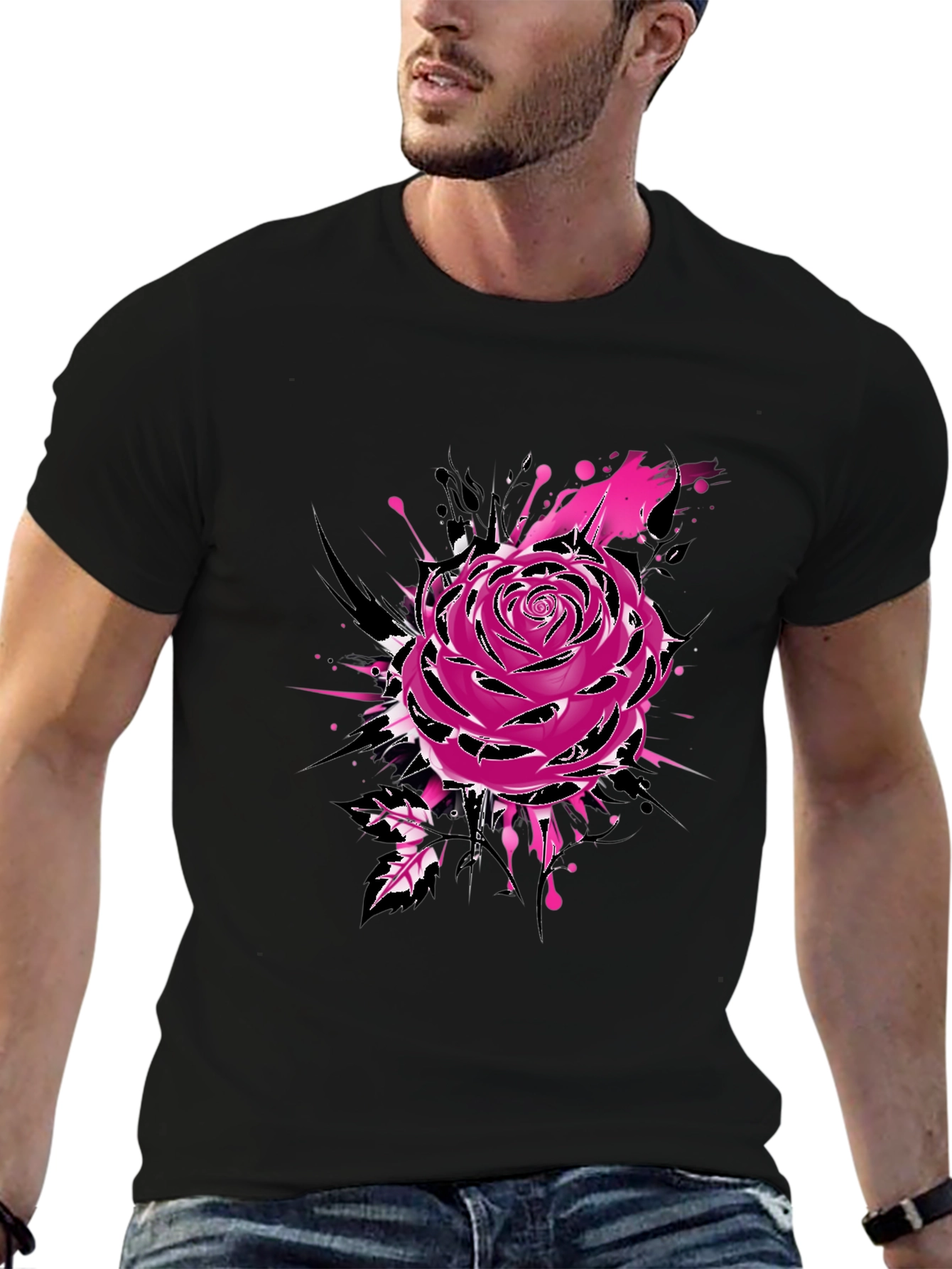 Mens Black Rose Graphic Tee