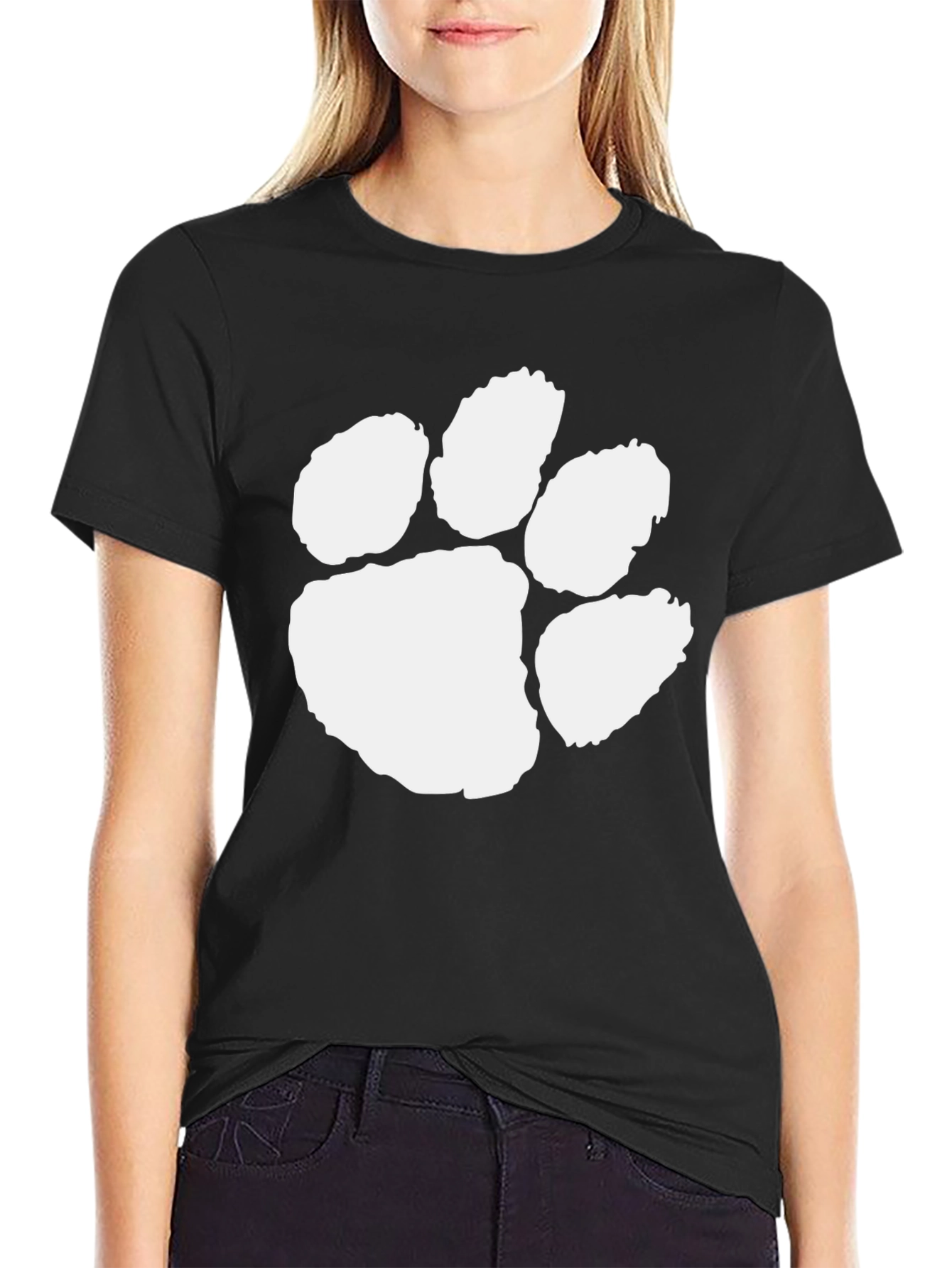Black T-Shirt with White Paw Print
