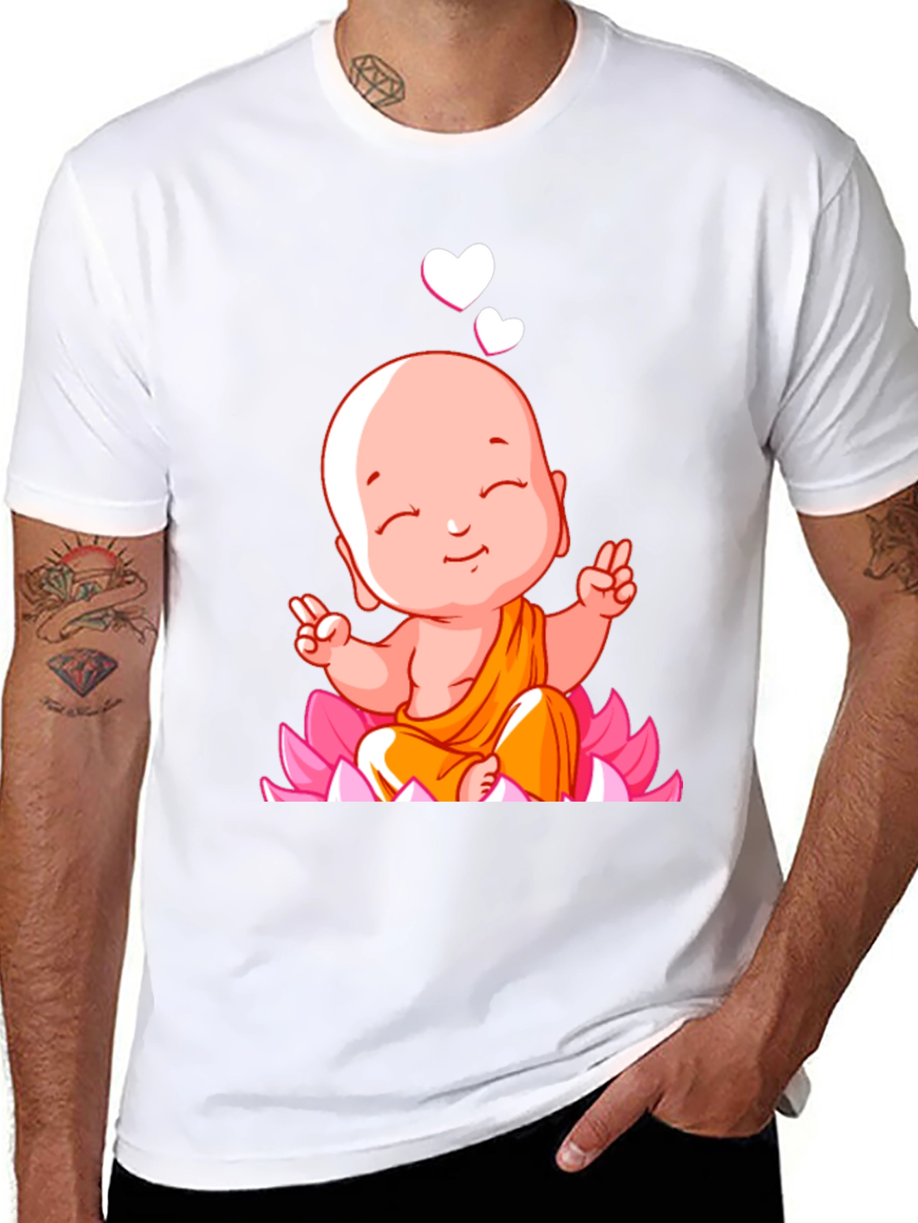 Cute Buddha Baby Peace Sign Black T-Shirt