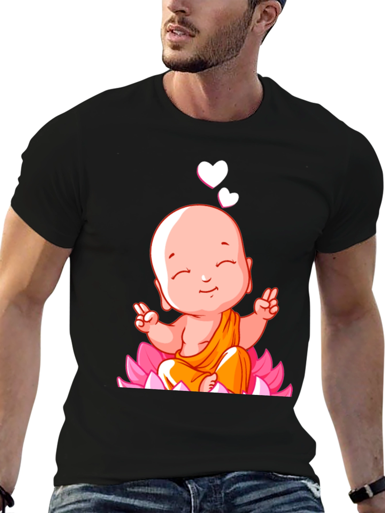 Cute Buddha Baby Peace Sign Black T-Shirt