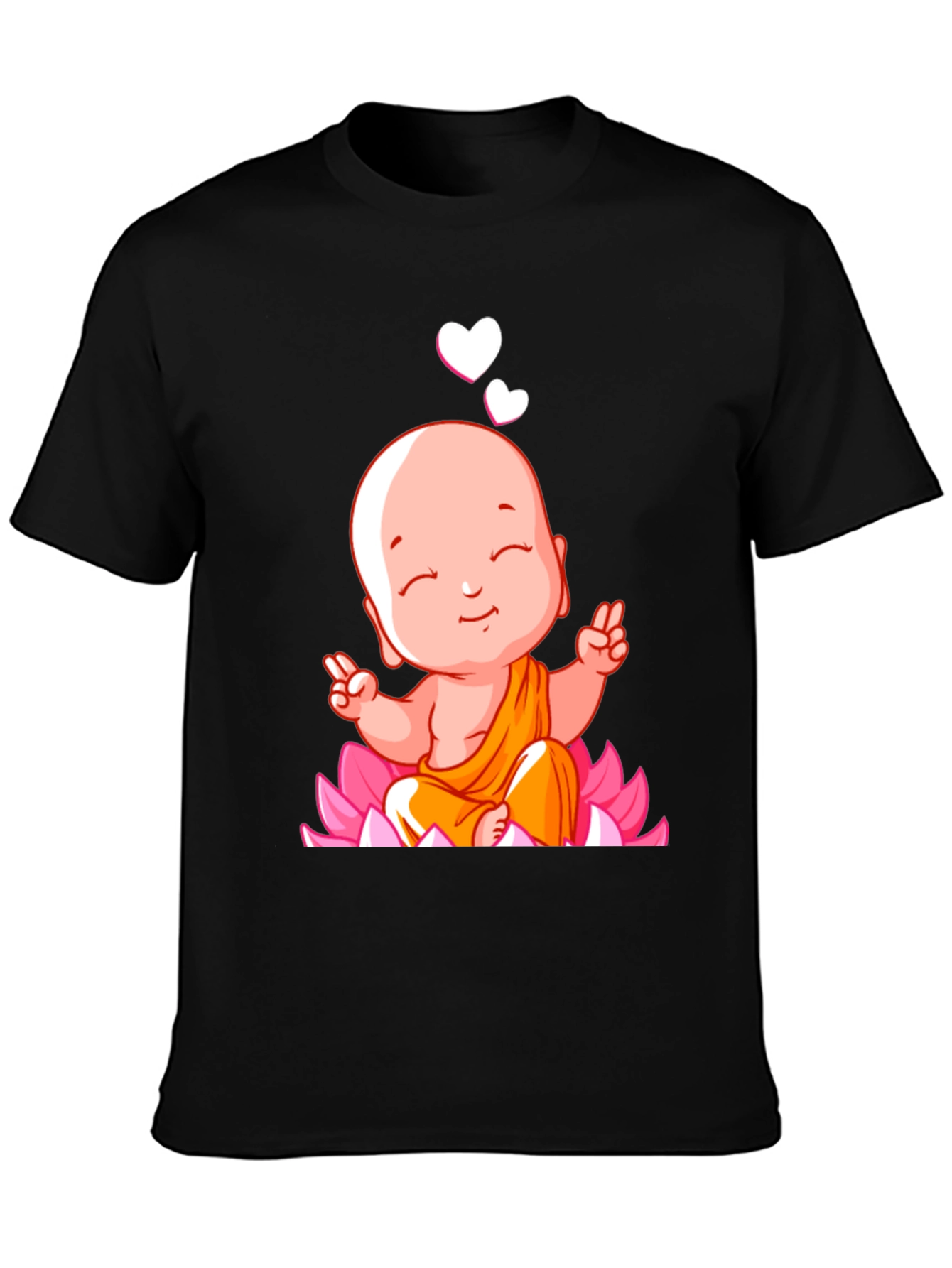 Cute Buddha Baby Peace Sign Black T-Shirt