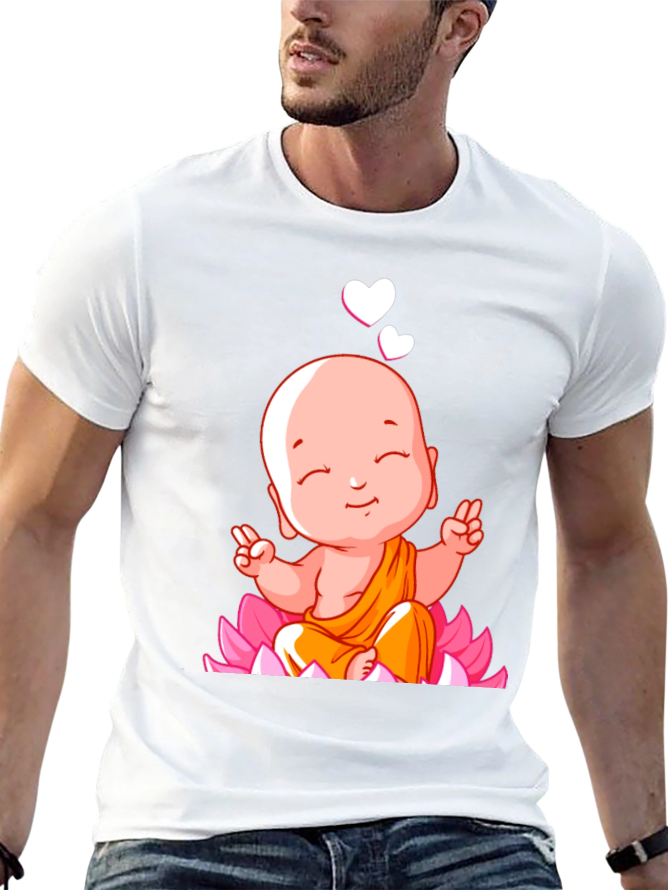 Cute Buddha Baby Peace Sign Black T-Shirt