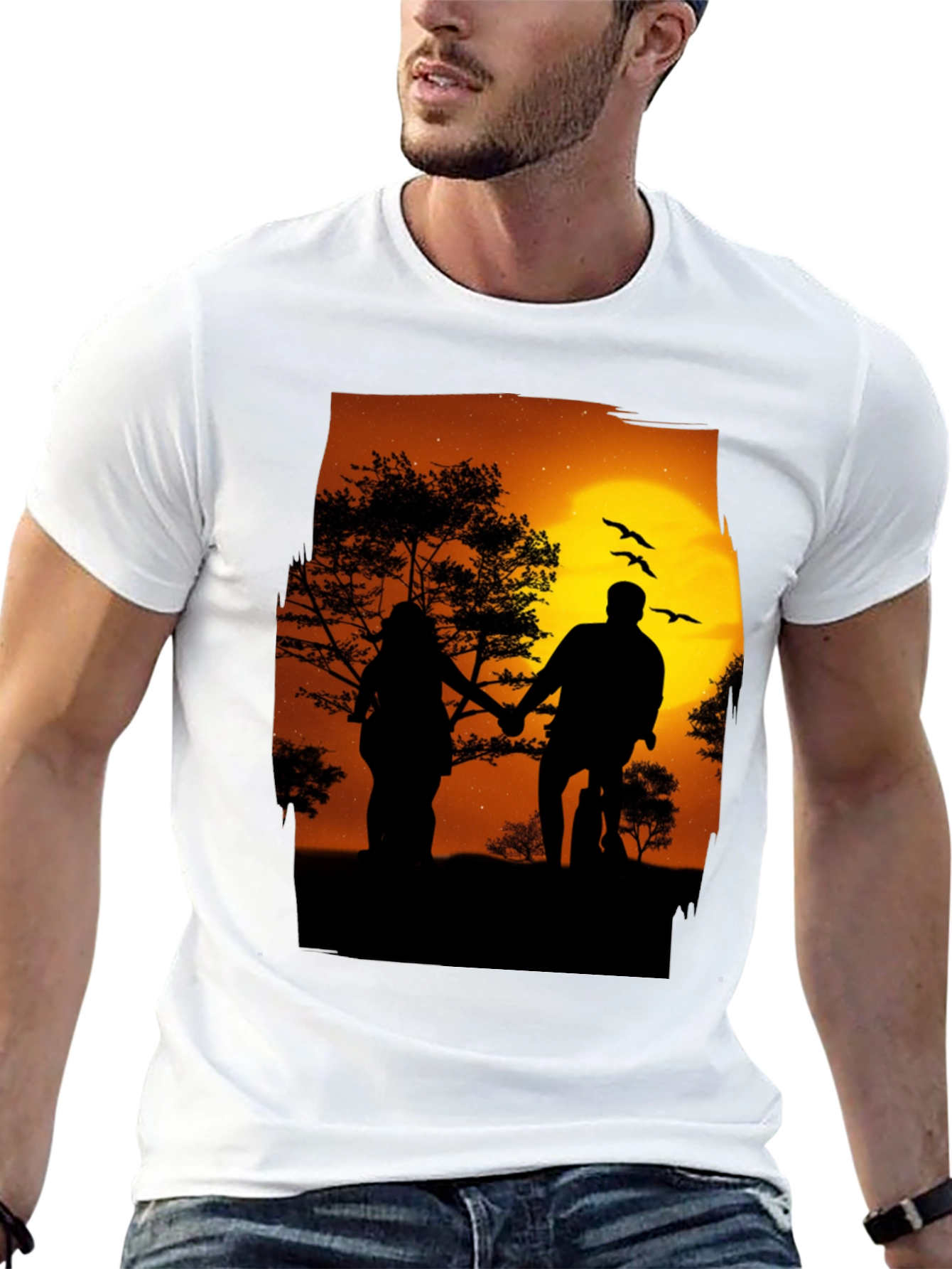 Silhouette Sunset Couple Graphic Tee