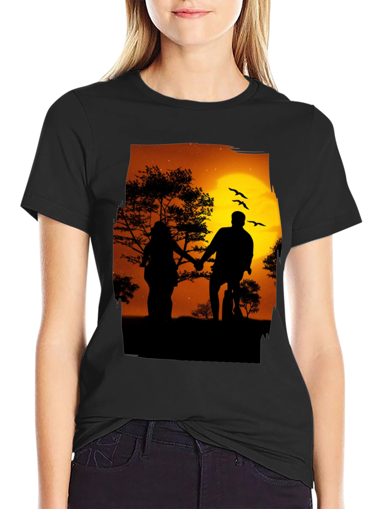 Silhouette Sunset Couple Graphic Tee