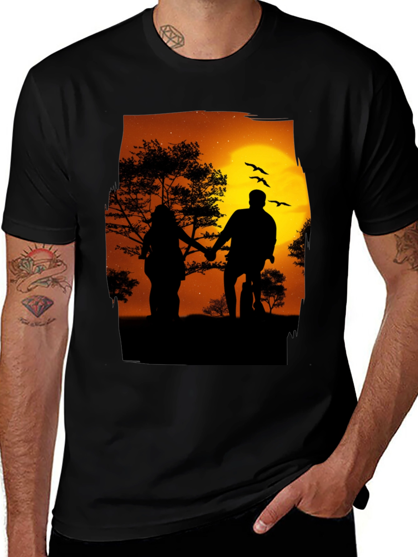 Silhouette Sunset Couple Graphic Tee