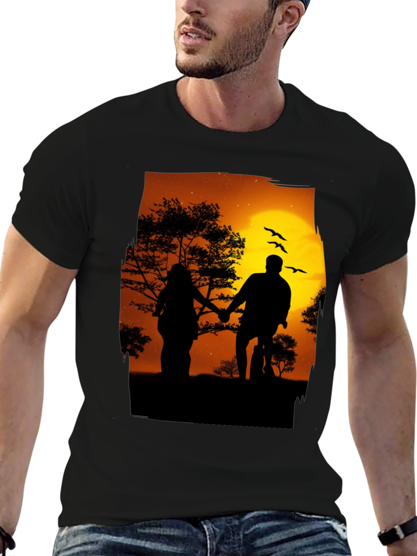 Silhouette Sunset Couple Graphic Tee