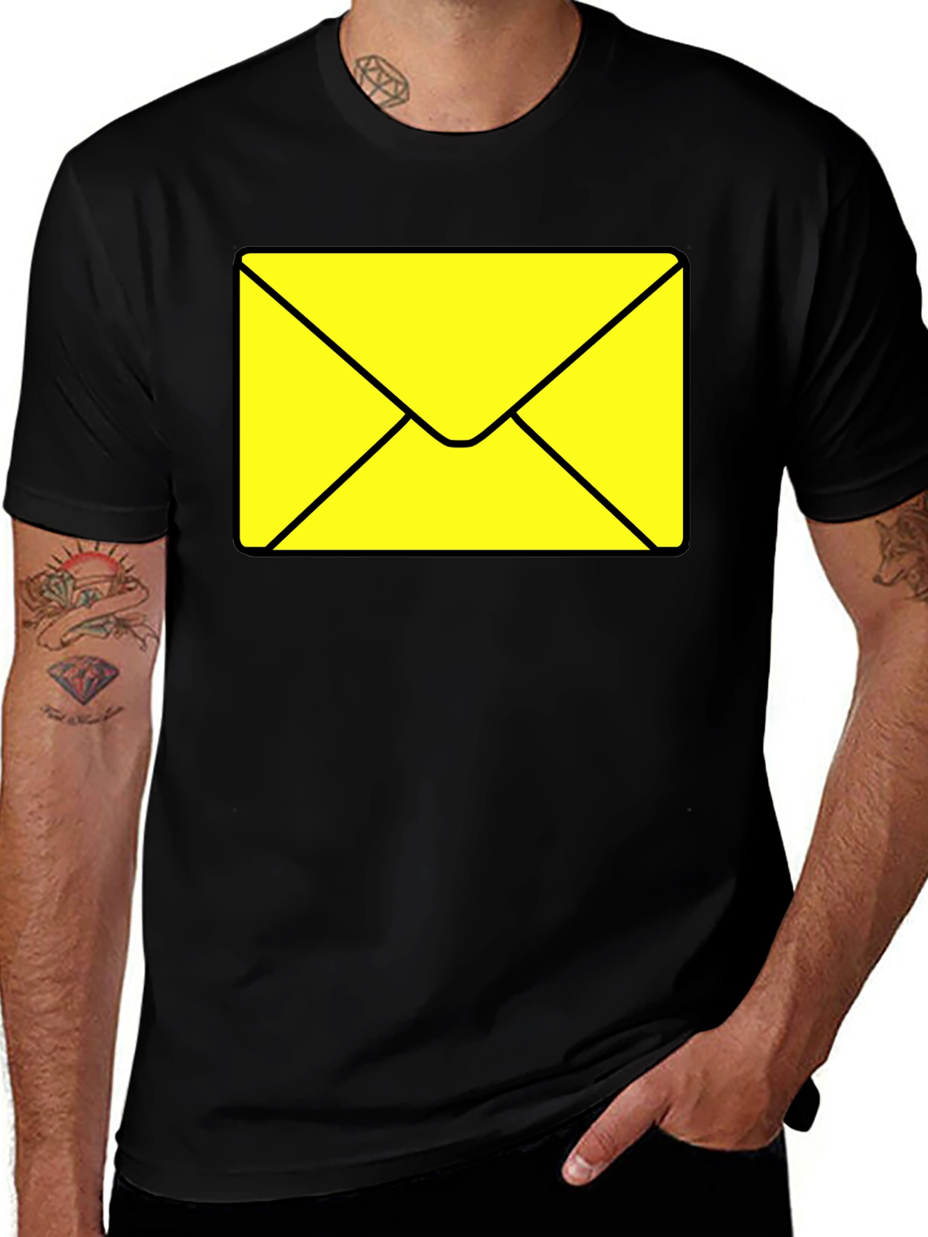 Envelope Graphic Tee - Black Cotton Casual T-Shirt