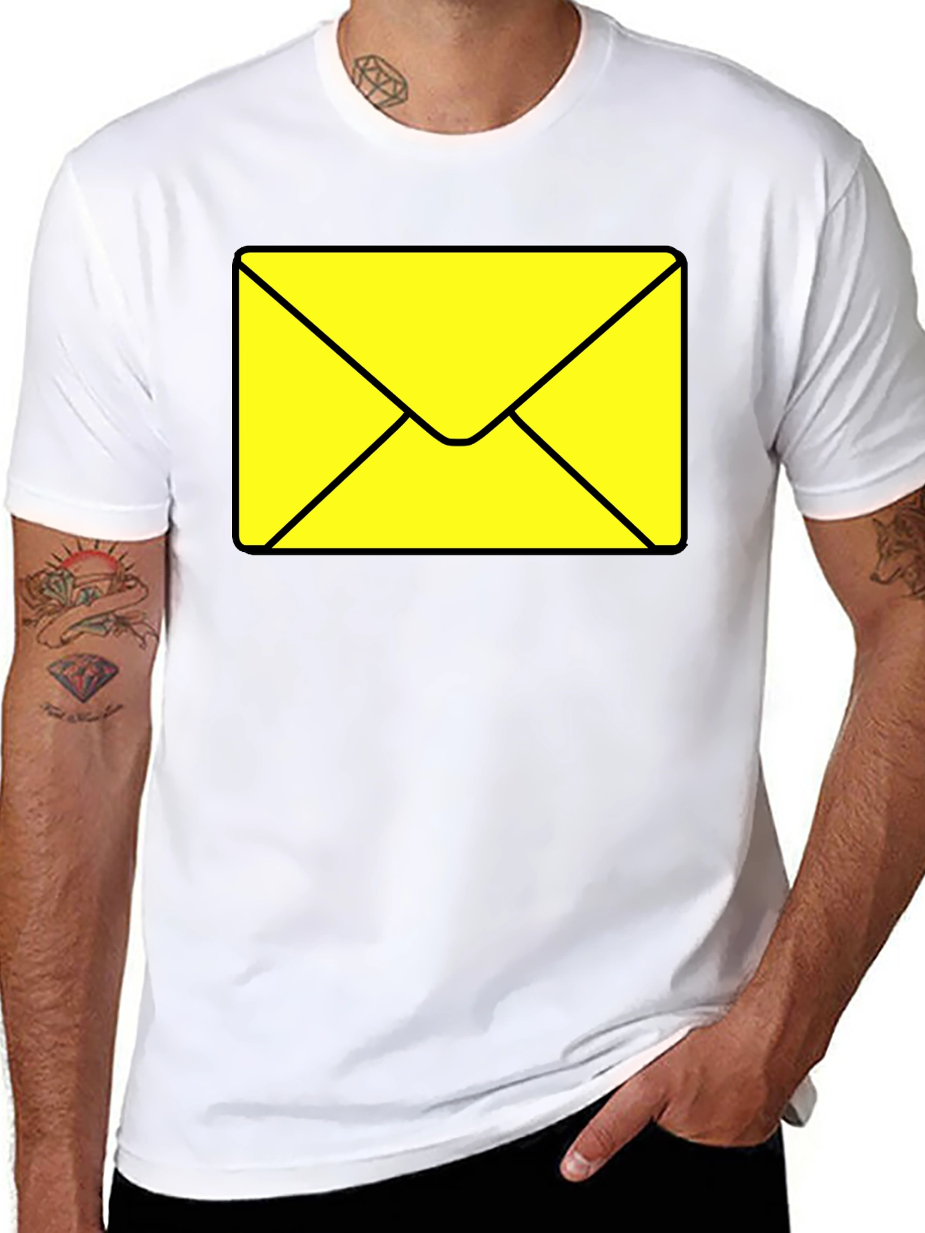 Envelope Graphic Tee - Black Cotton Casual T-Shirt