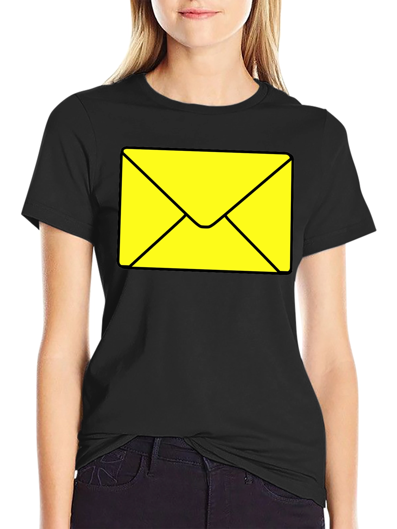 Envelope Graphic Tee - Black Cotton Casual T-Shirt