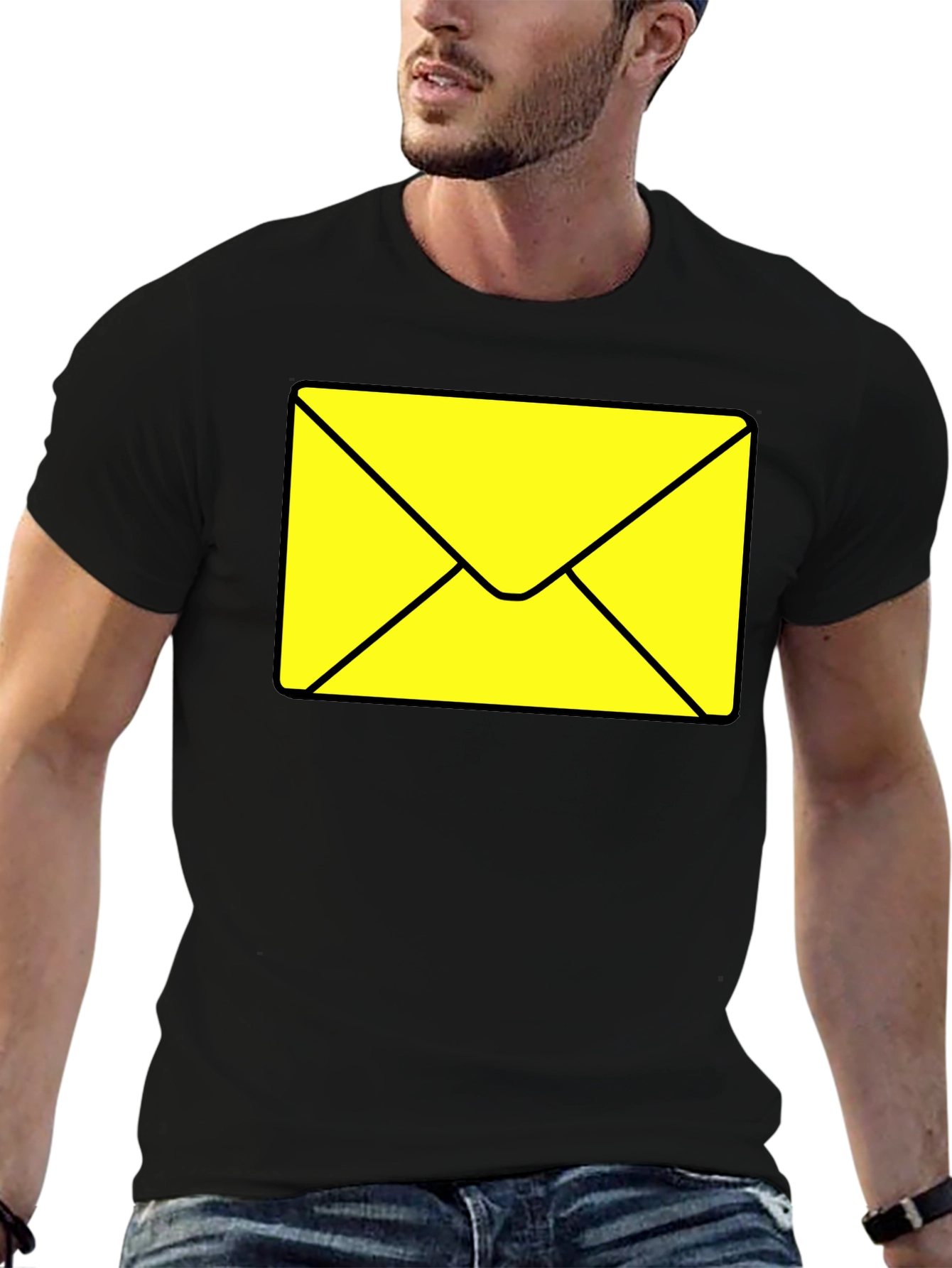 Envelope Graphic Tee - Black Cotton Casual T-Shirt