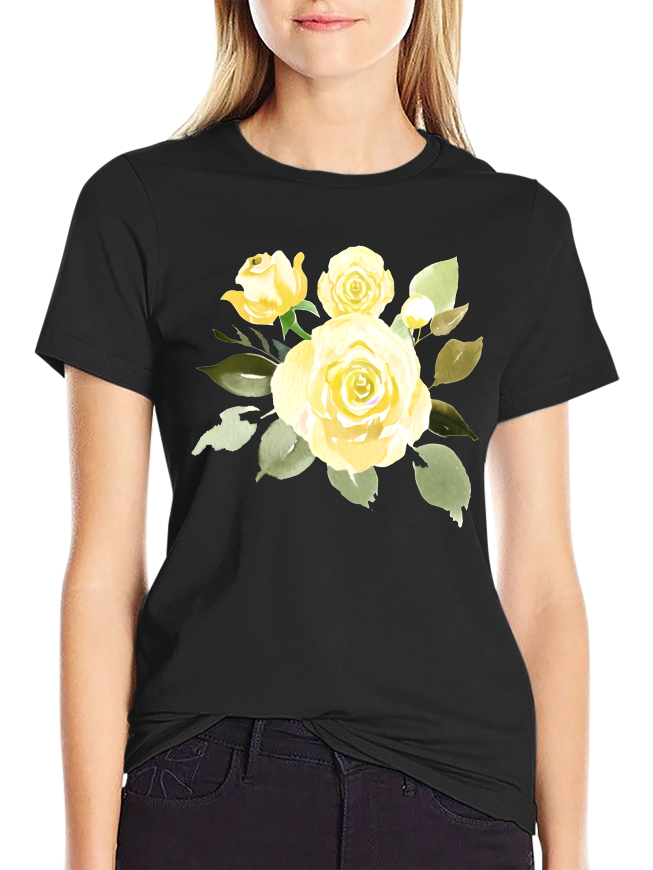 Floral Rose Graphic T-Shirt - Stylish Black Tee