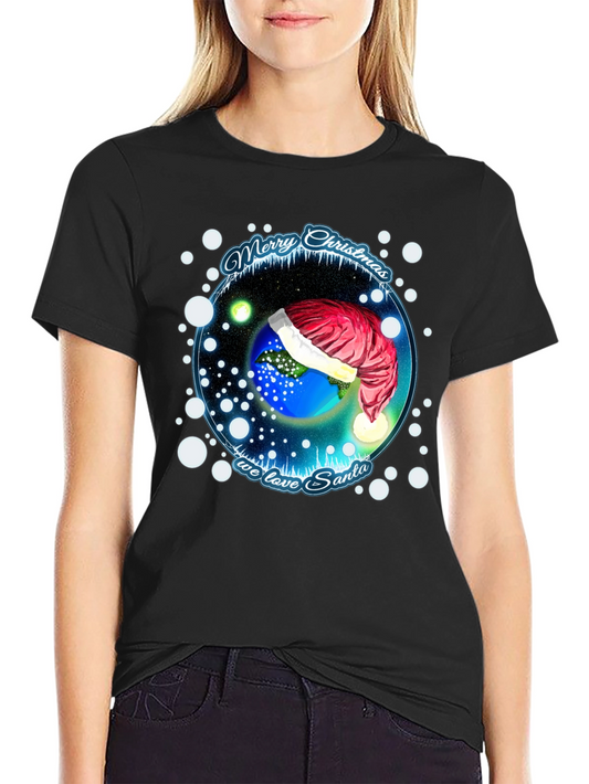 Festive Holiday Earth Santa Hat T-Shirt