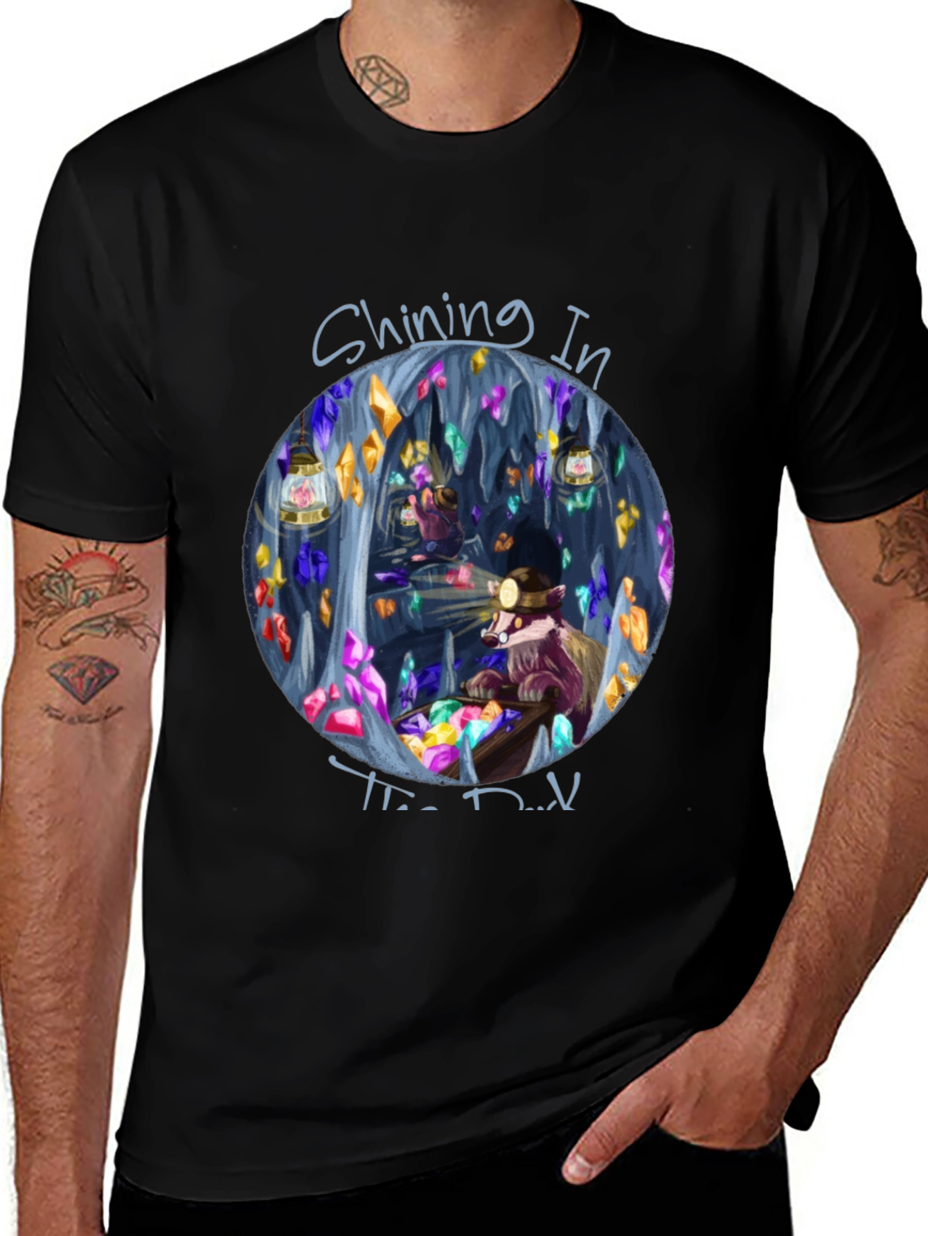 Shining in the Dark T-Shirt Miner Raccoon Design