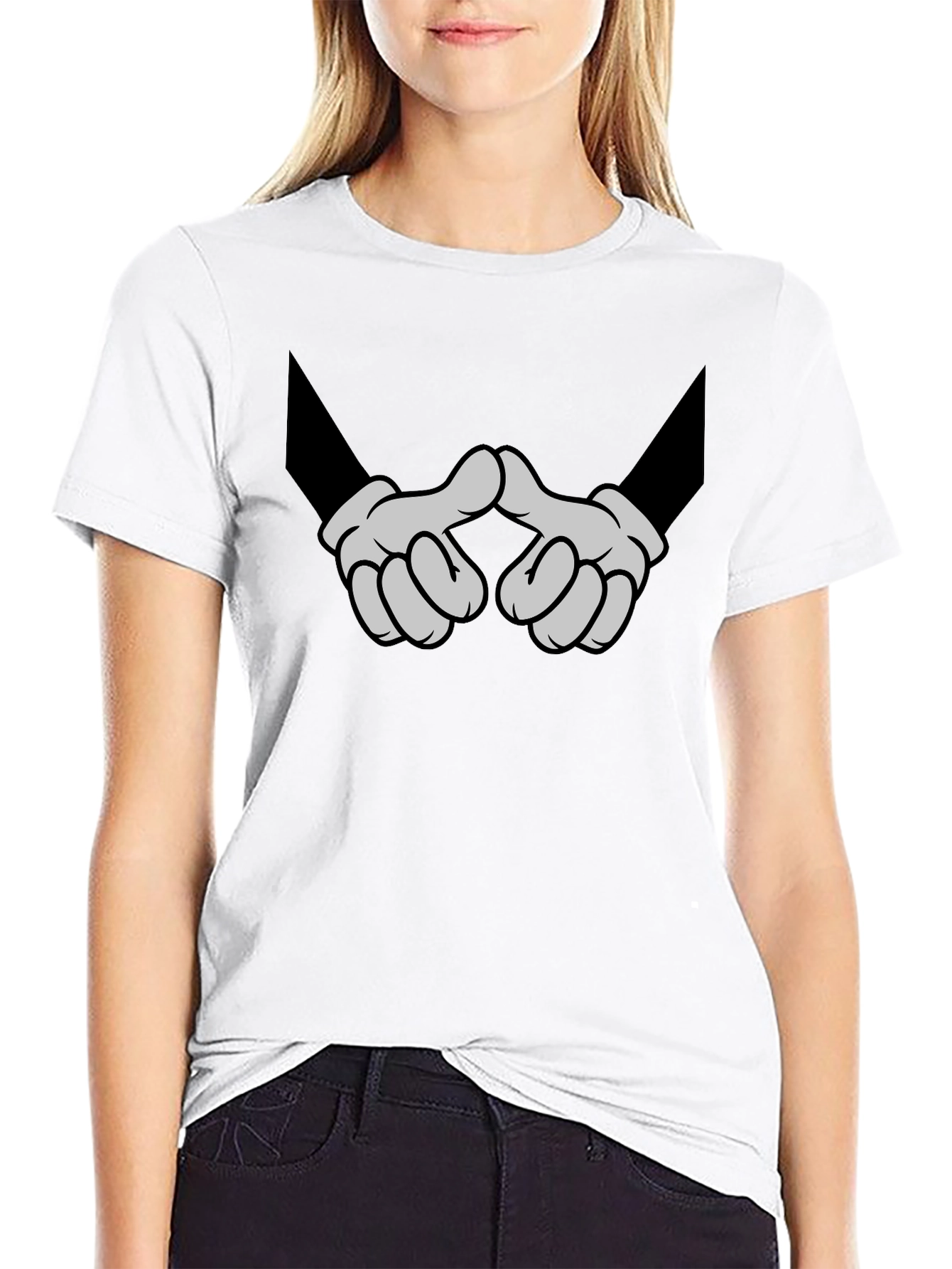 Cartoon Hands Graphic Black T-Shirt