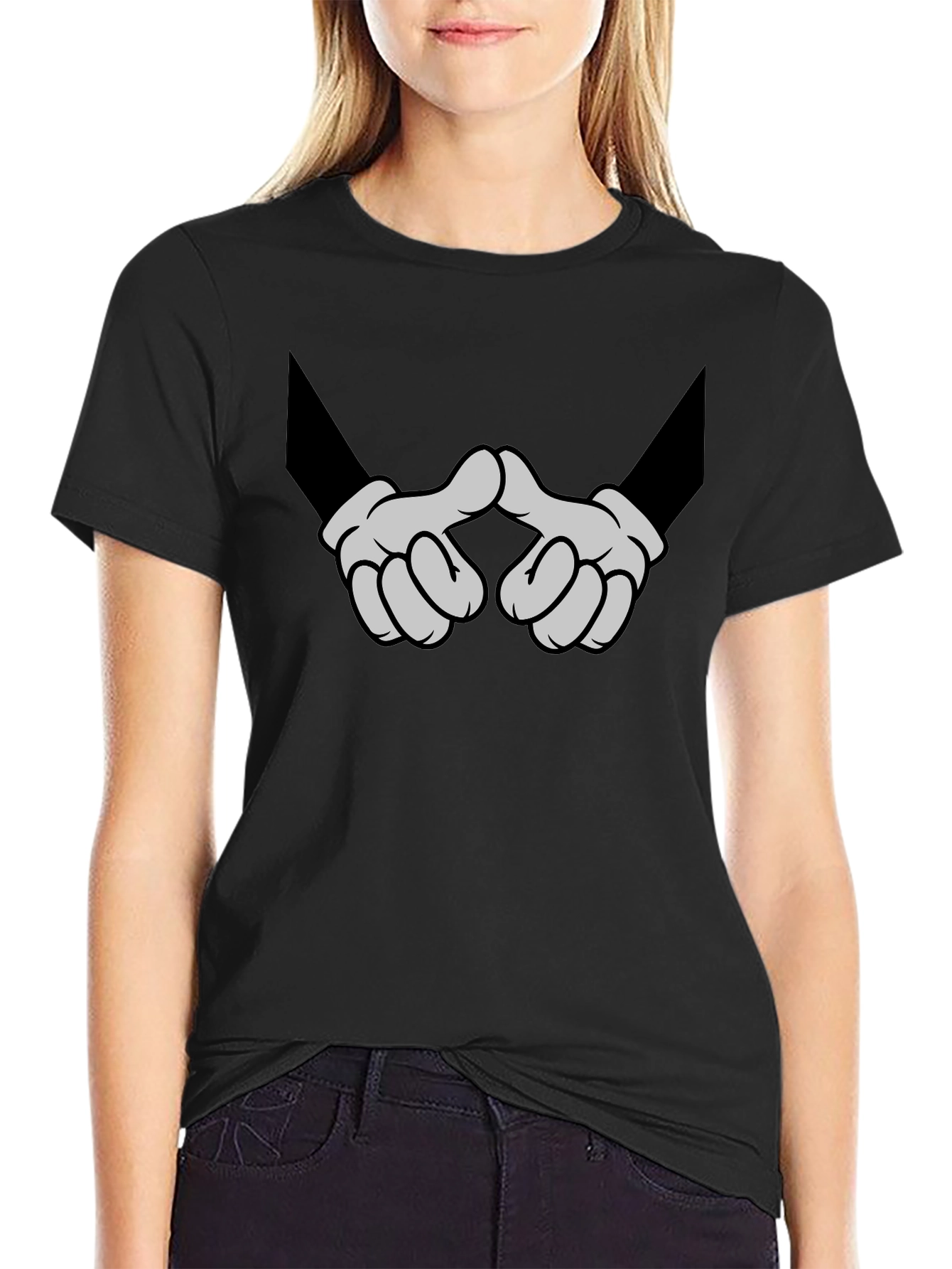 Cartoon Hands Graphic Black T-Shirt