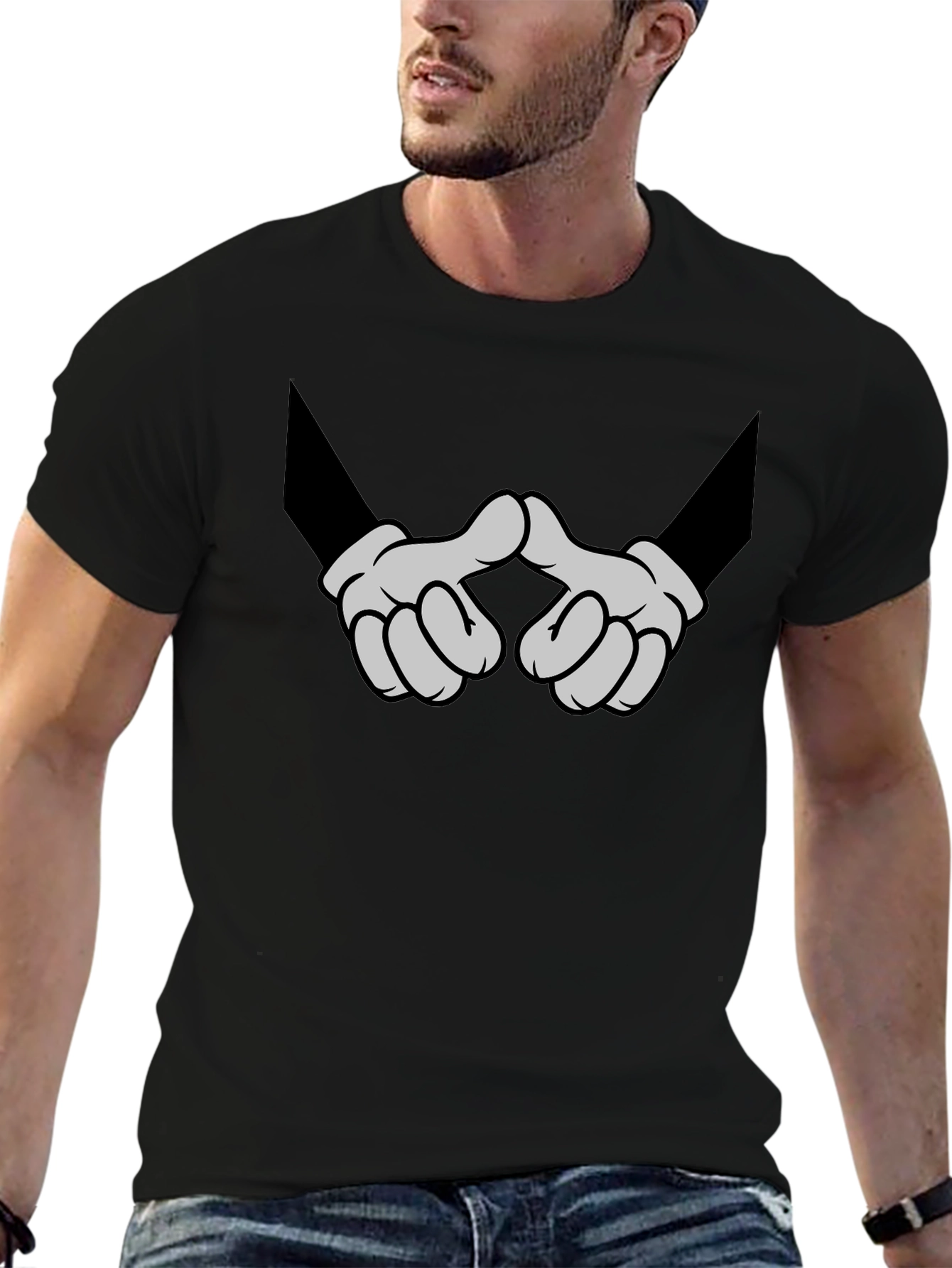 Cartoon Hands Graphic Black T-Shirt