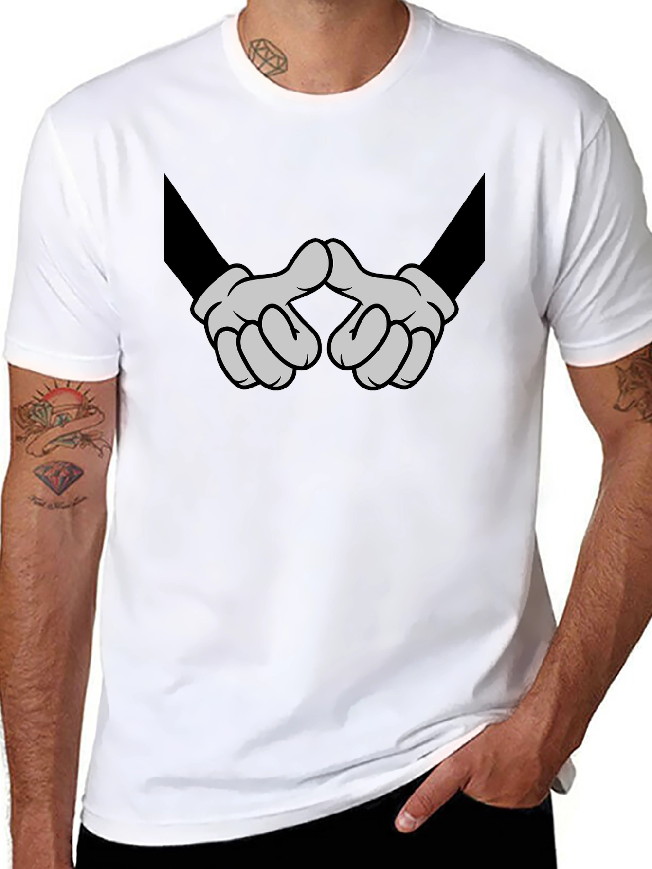 Cartoon Hands Graphic Black T-Shirt