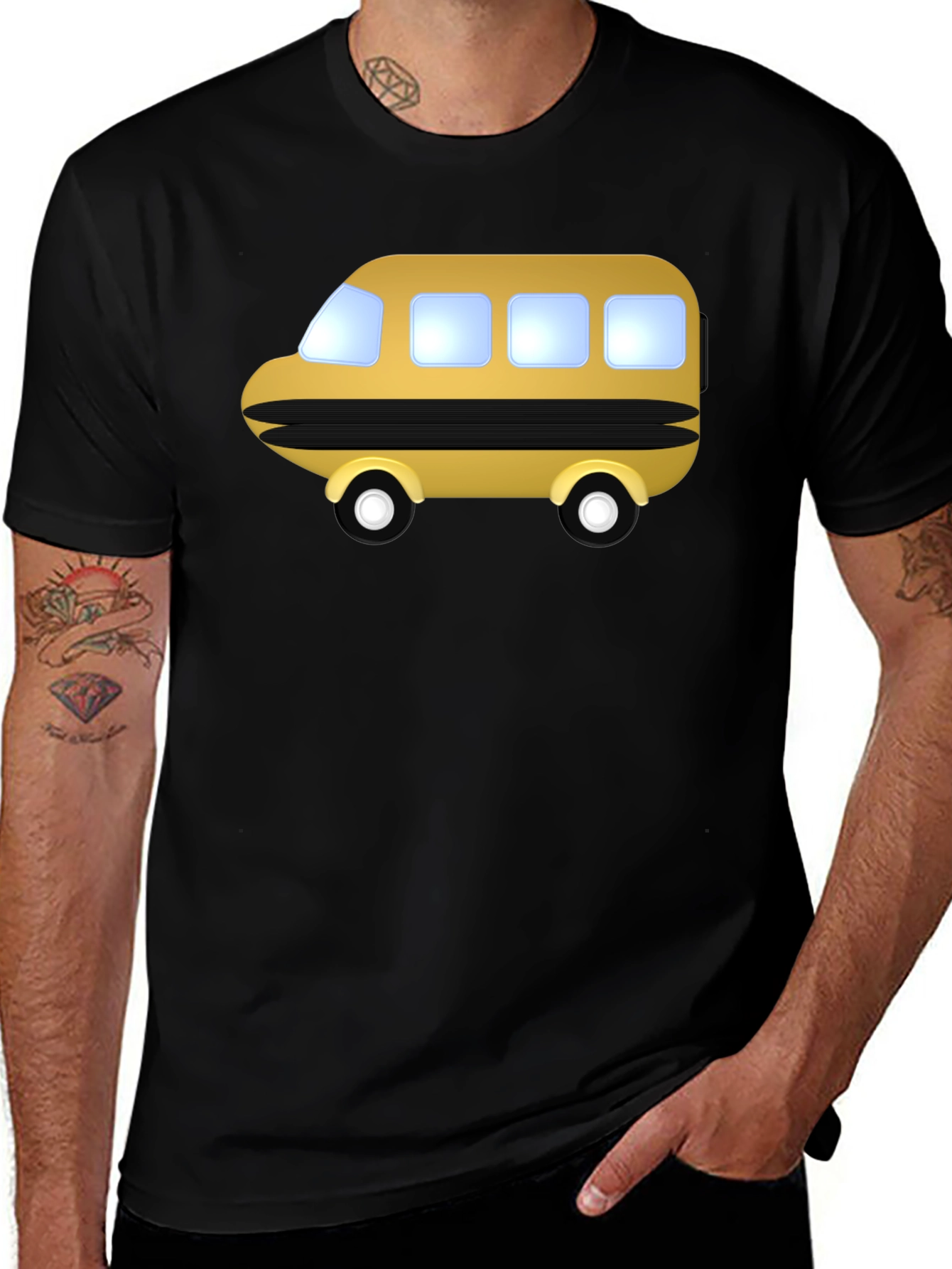 Cartoon Bus Graphic Tee - Black