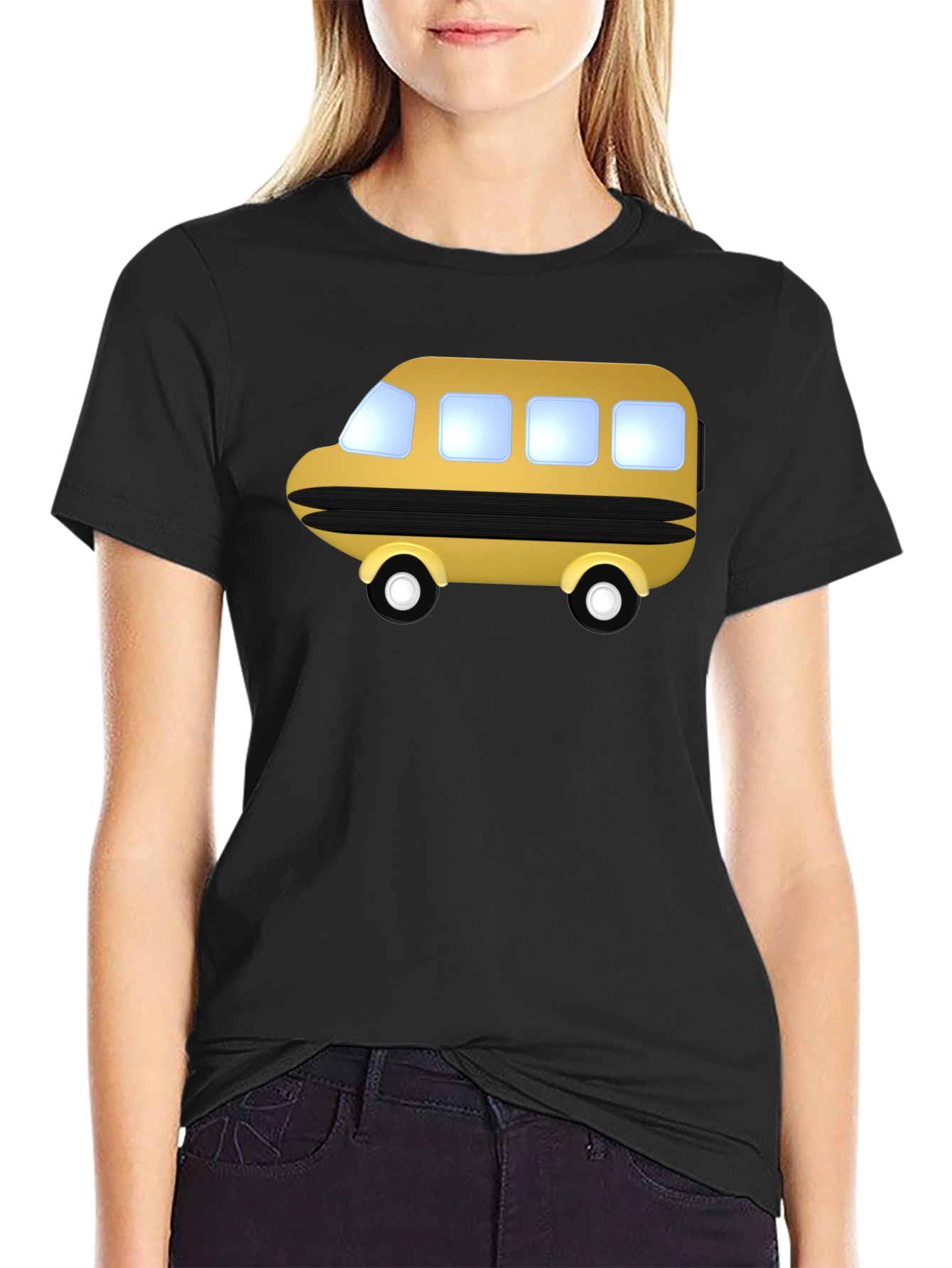 Cartoon Bus Graphic Tee - Black