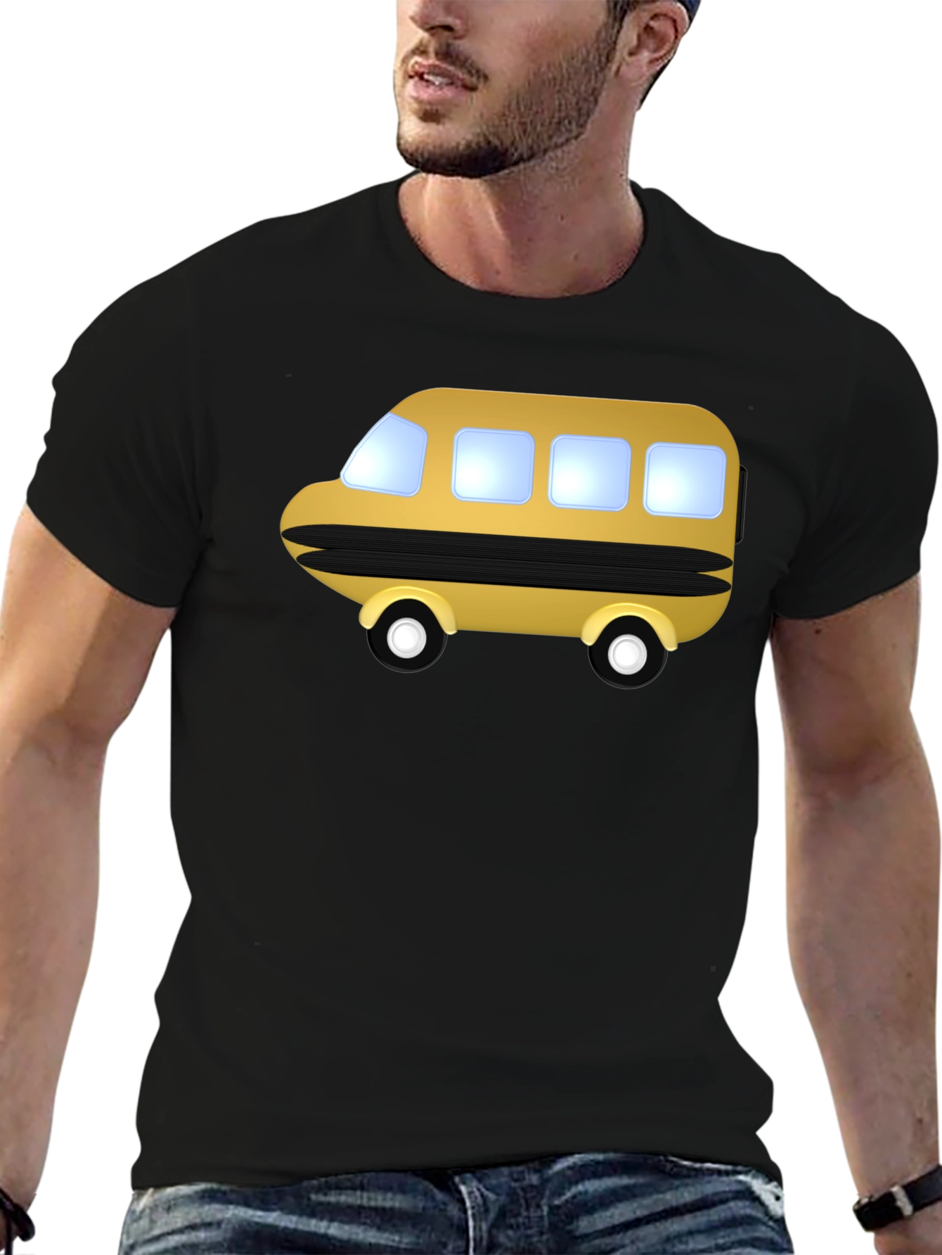 Cartoon Bus Graphic Tee - Black