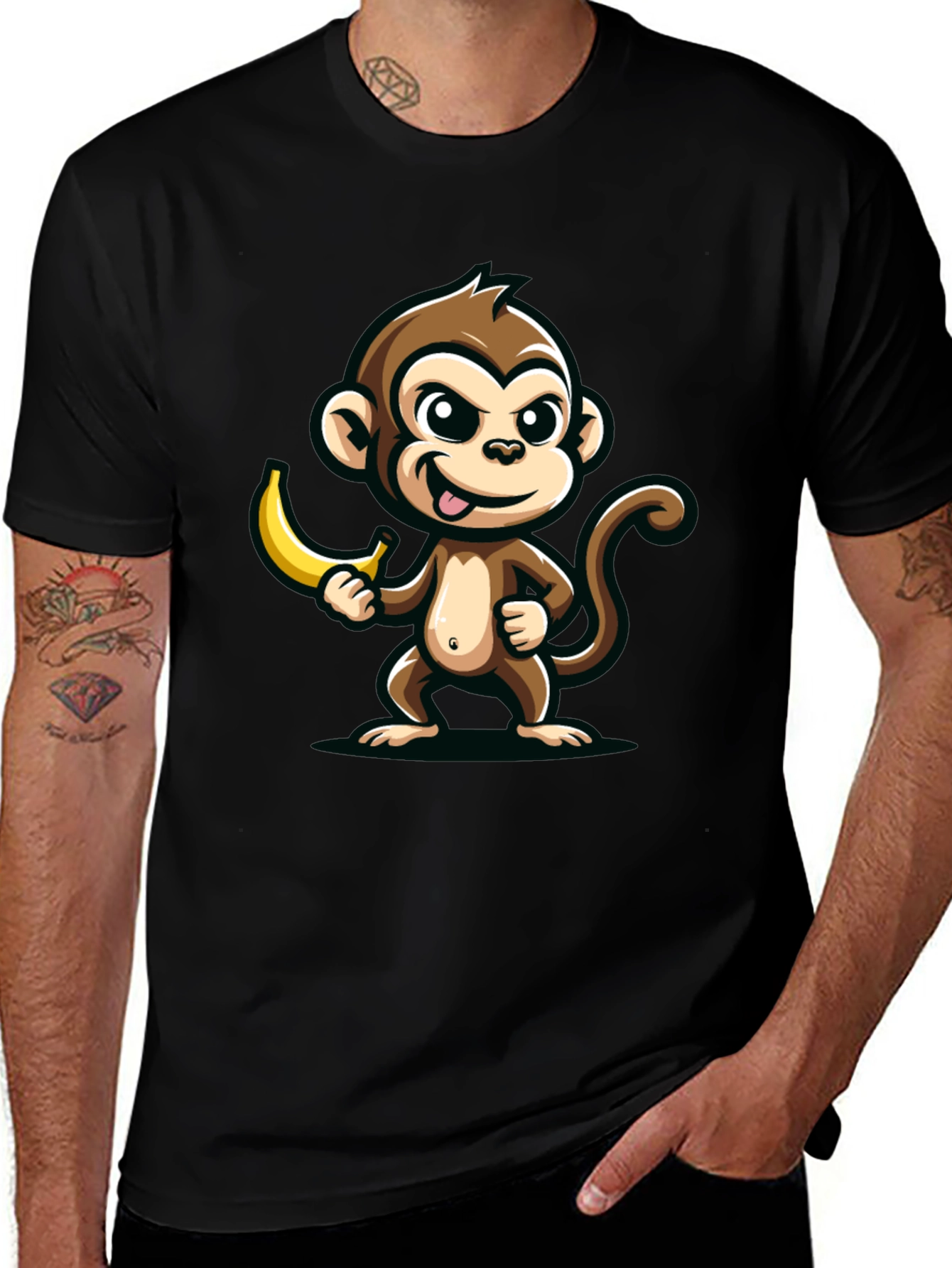 Funny Monkey Banana Graphic Tee - Black