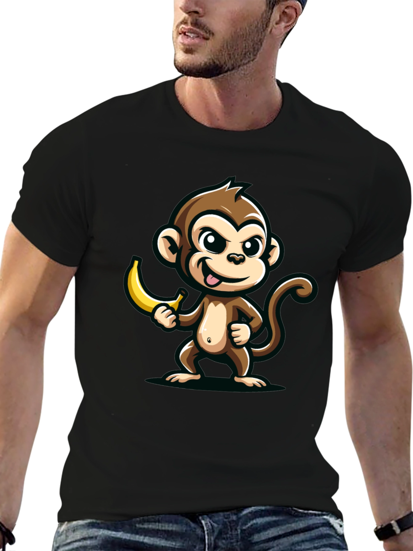 Funny Monkey Banana Graphic Tee - Black