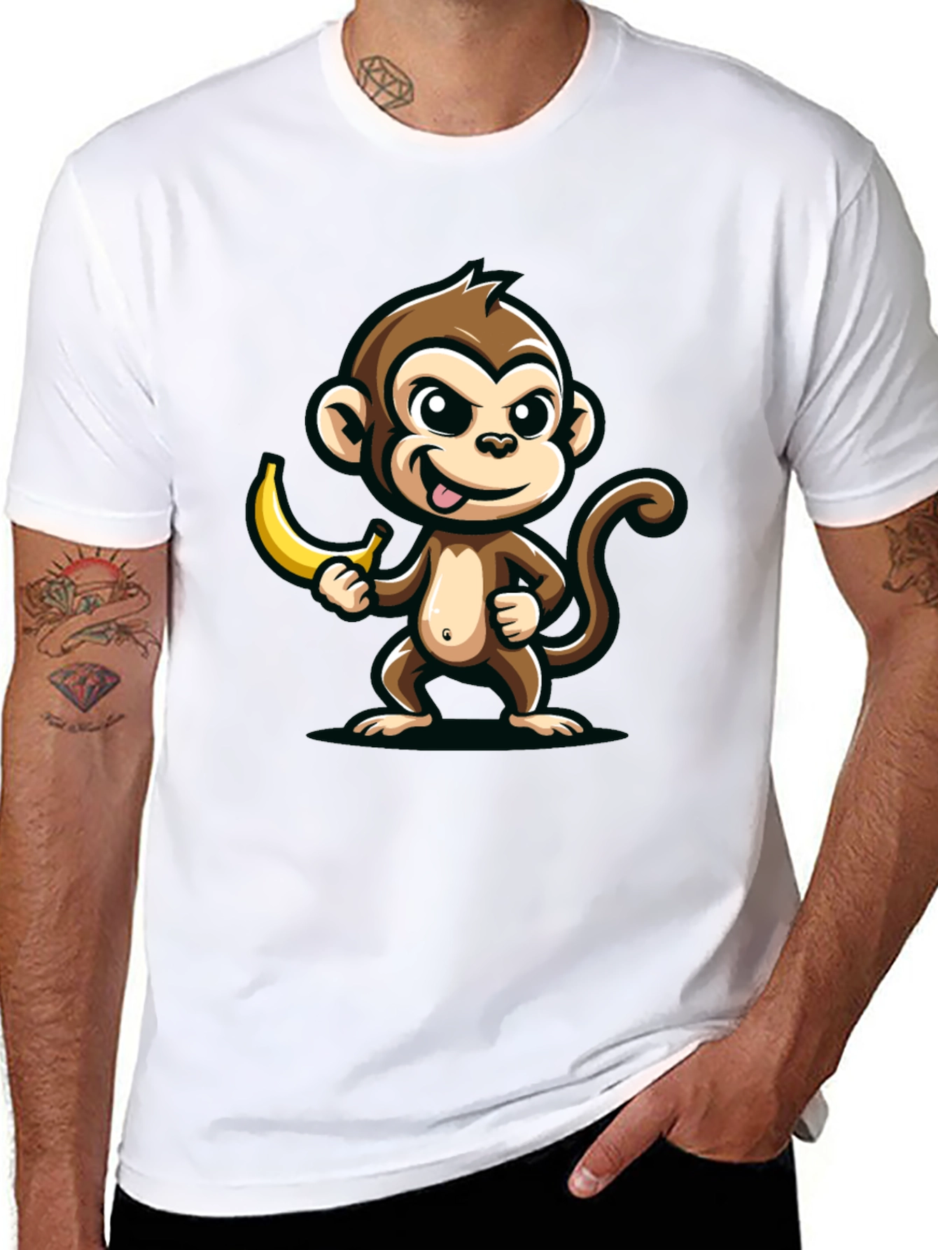 Funny Monkey Banana Graphic Tee - Black
