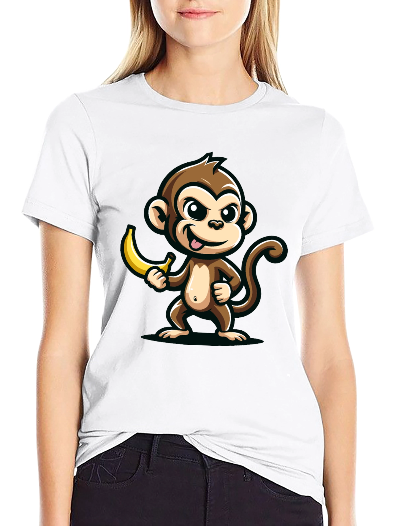 Funny Monkey Banana Graphic Tee - Black