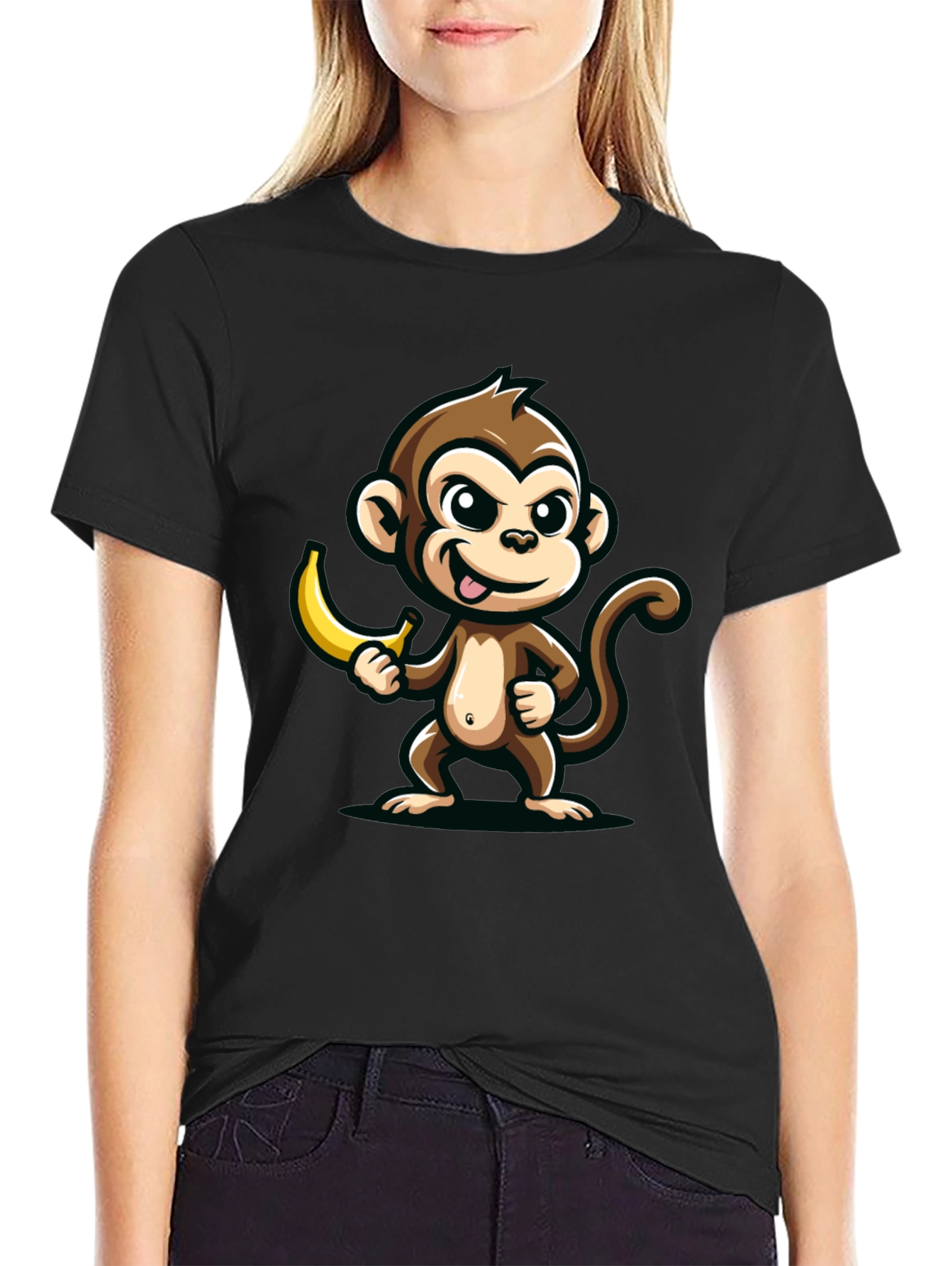 Funny Monkey Banana Graphic Tee - Black