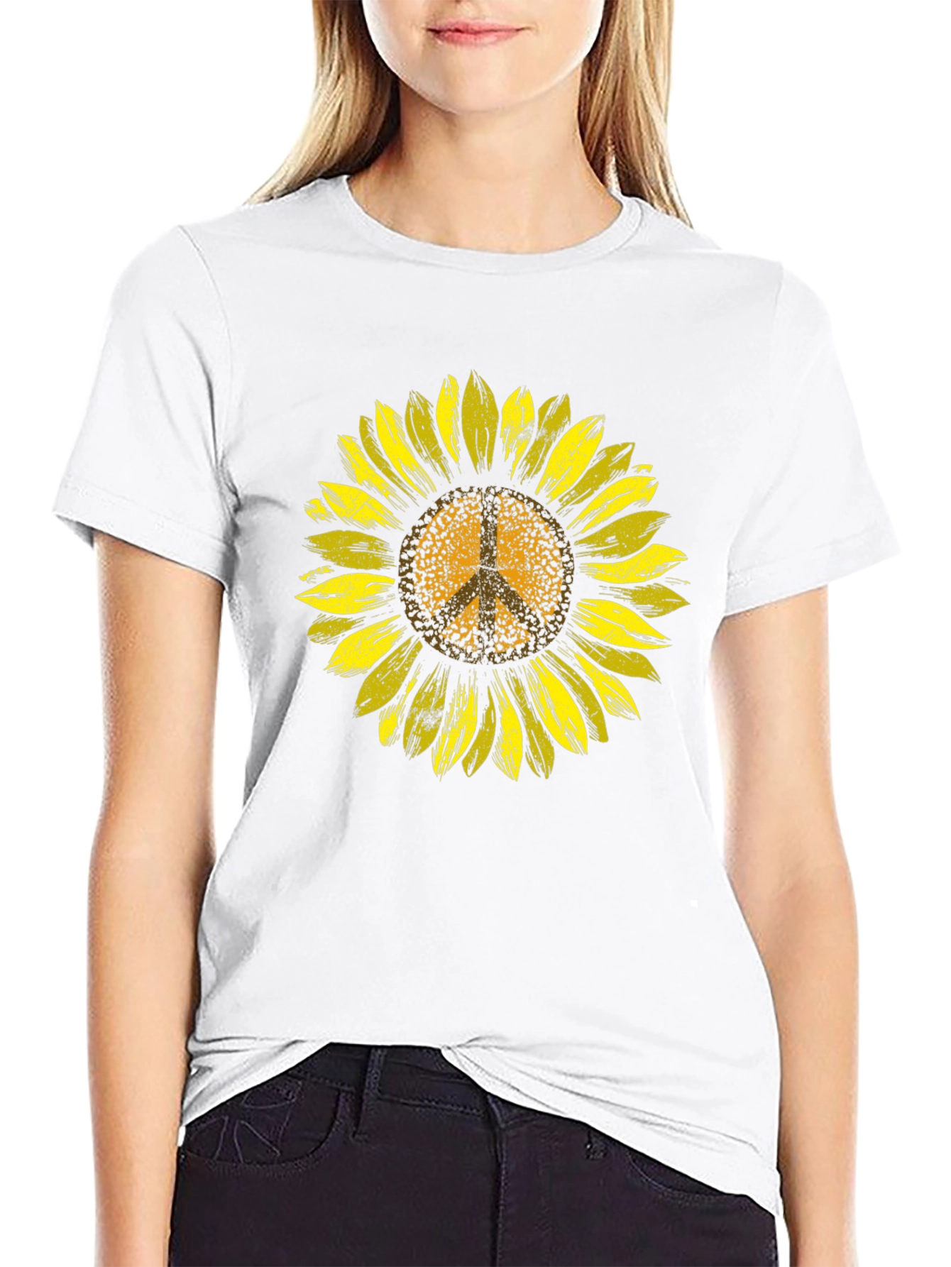 Sunflower Peace Sign Graphic Tee - Black