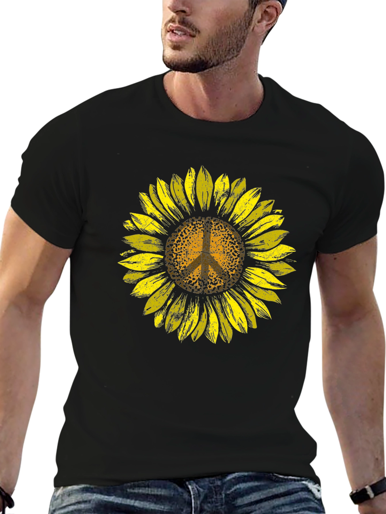 Sunflower Peace Sign Graphic Tee - Black