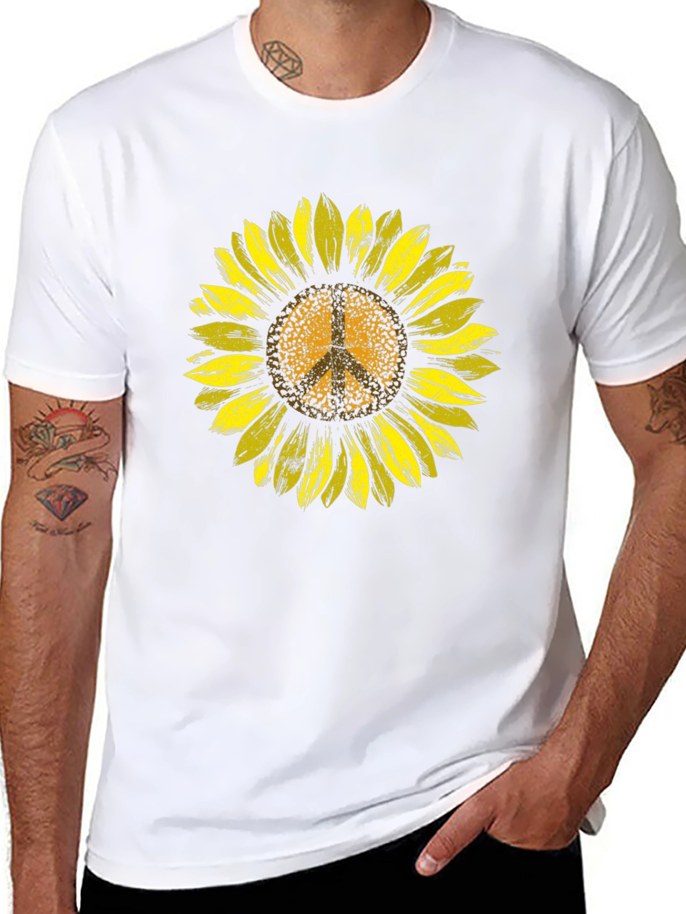 Sunflower Peace Sign Graphic Tee - Black
