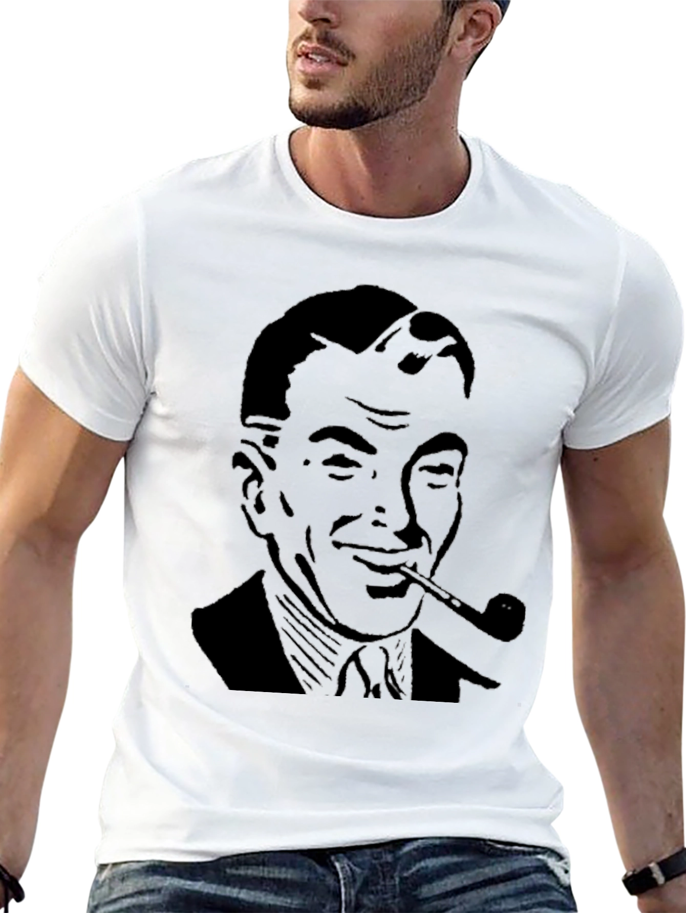 Retro Man with Pipe Graphic T-Shirt - Black