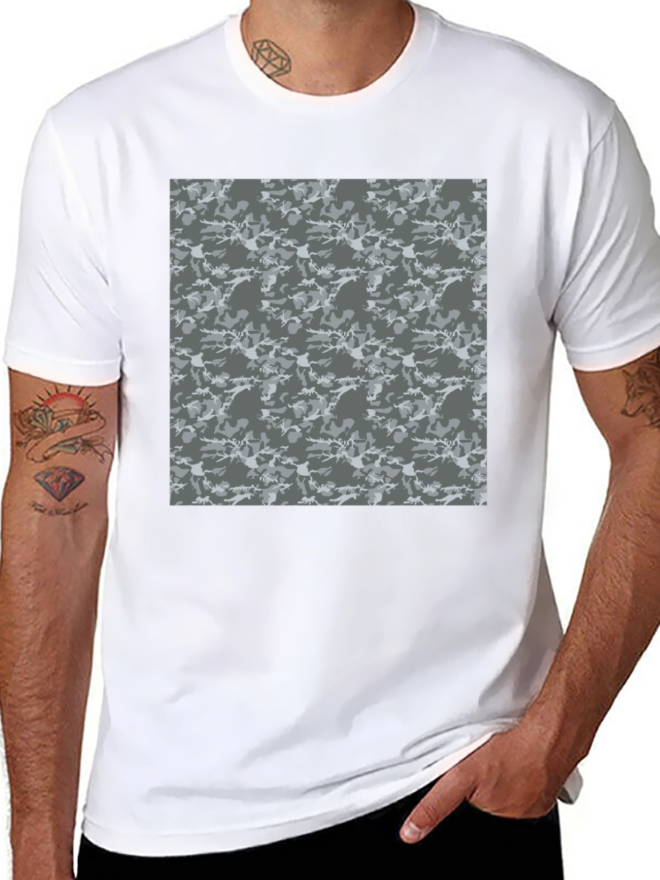 Urban Camo Print Crew Neck Tee