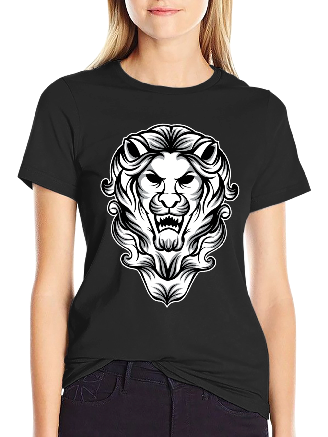 Lion Graphic Print Black T-Shirt