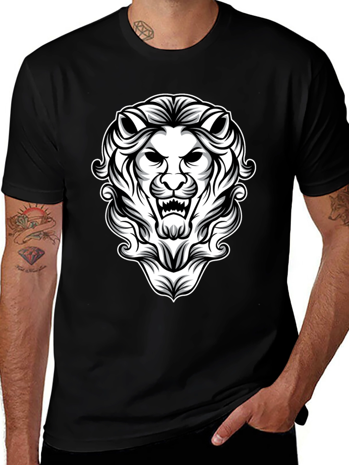 Lion Graphic Print Black T-Shirt