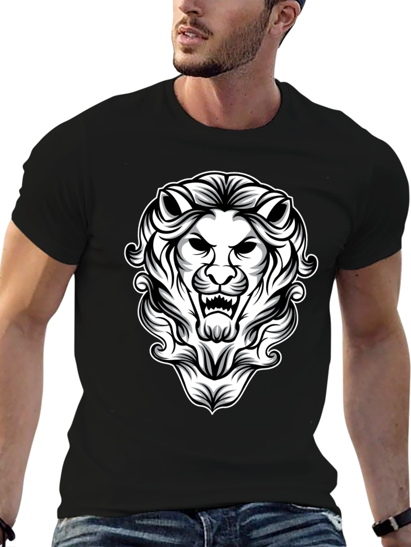 Lion Graphic Print Black T-Shirt