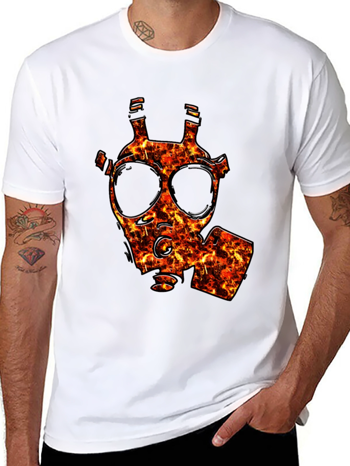 Fiery Gas Mask Graphic T-Shirt - Bold Style
