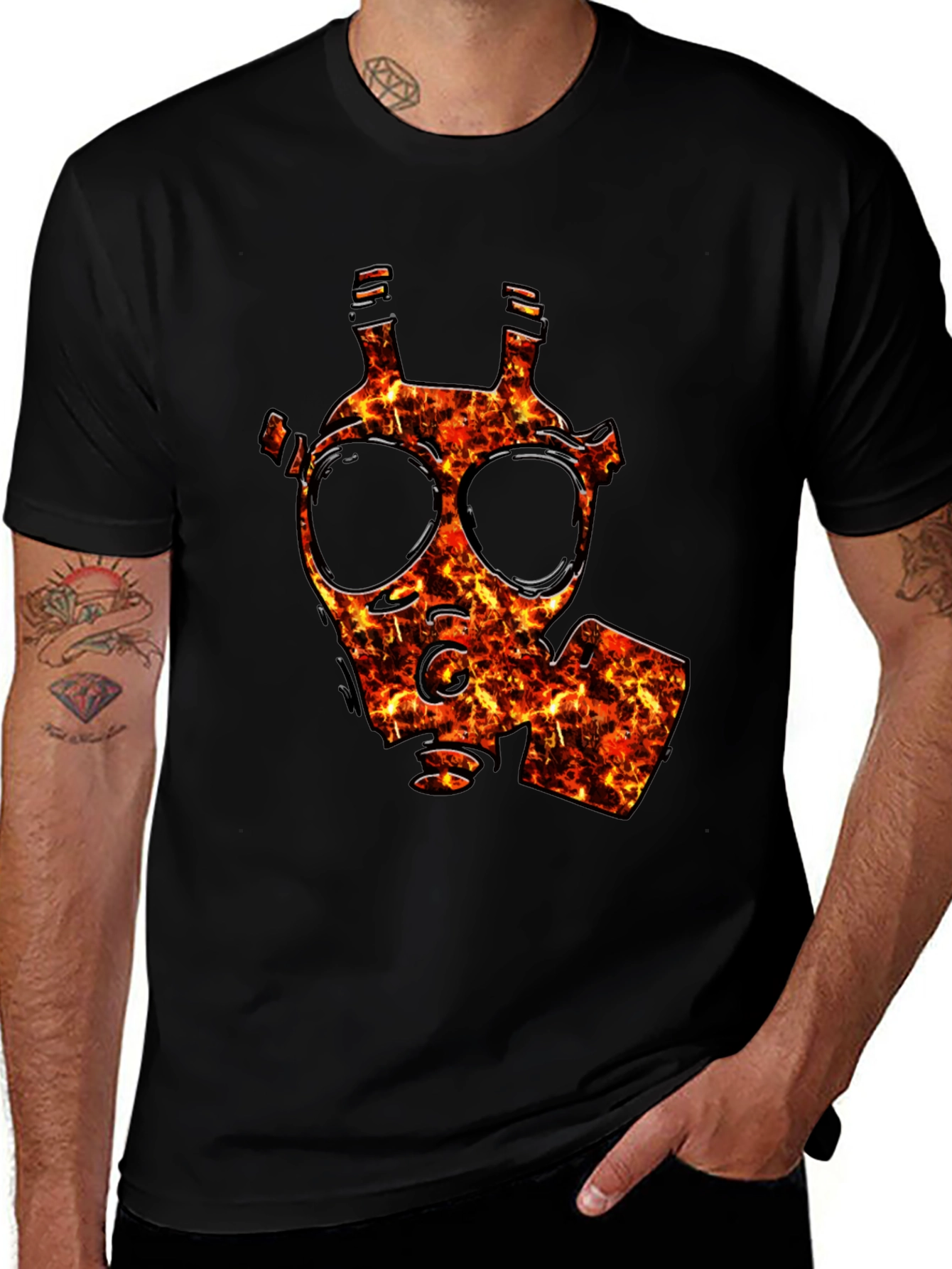 Fiery Gas Mask Graphic T-Shirt - Bold Style