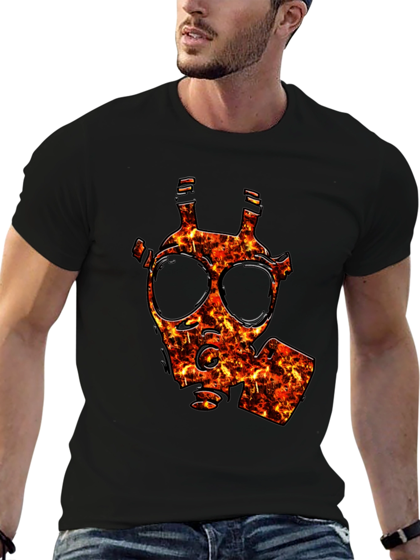 Fiery Gas Mask Graphic T-Shirt - Bold Style